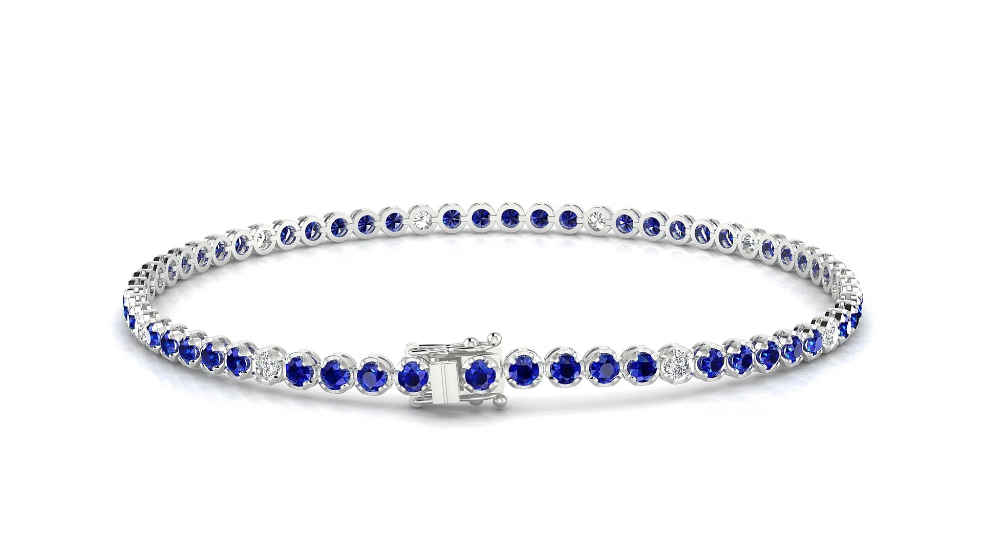 Bengal 5-1 | 18k White Gold 2 mm Round Natural Sapphire & Diamond Tennis Bracelet