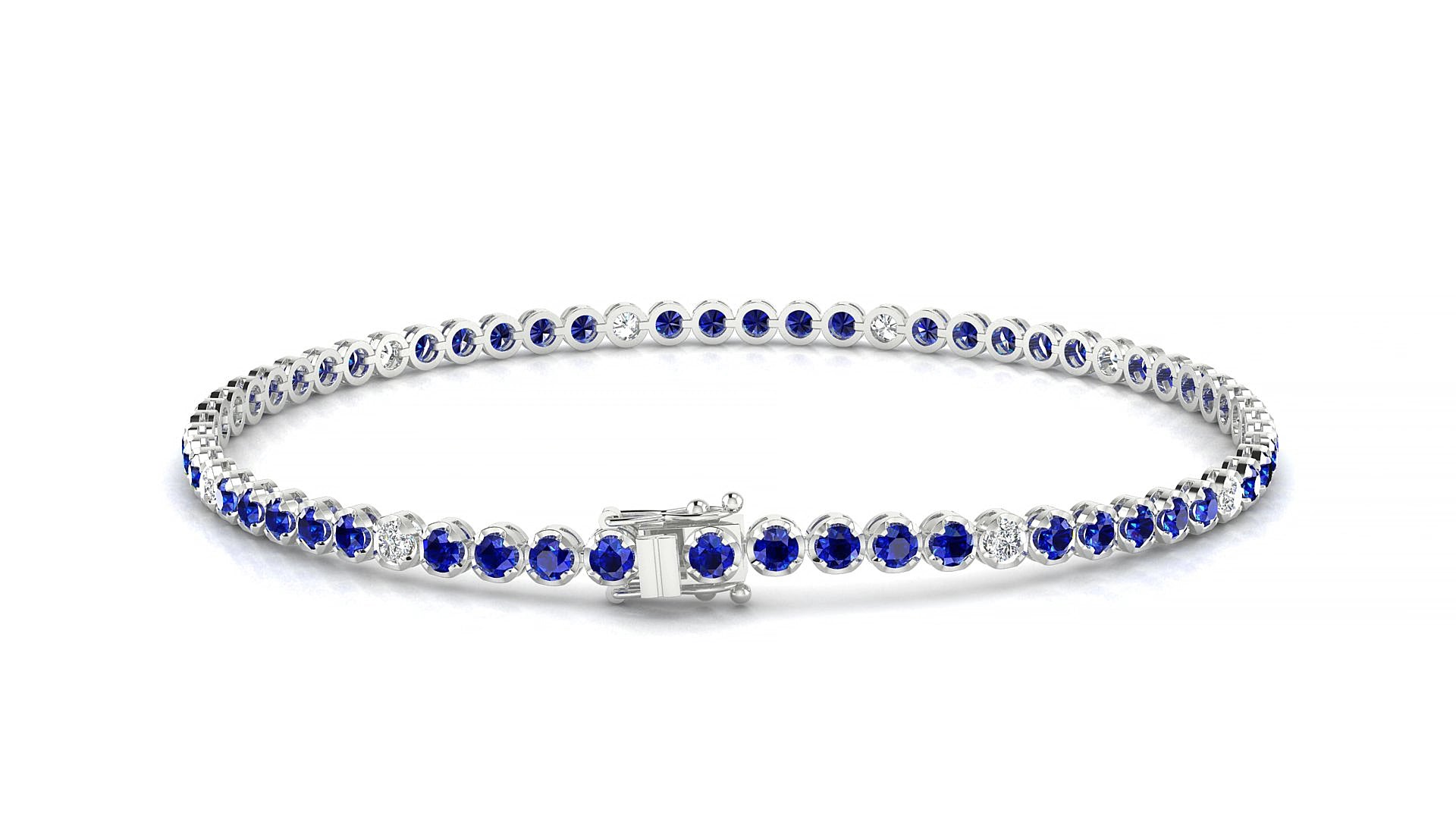 Bengal 5-1 | 18k White Gold 2 mm Round Natural Sapphire & Diamond 15 cm Tennis Bracelet