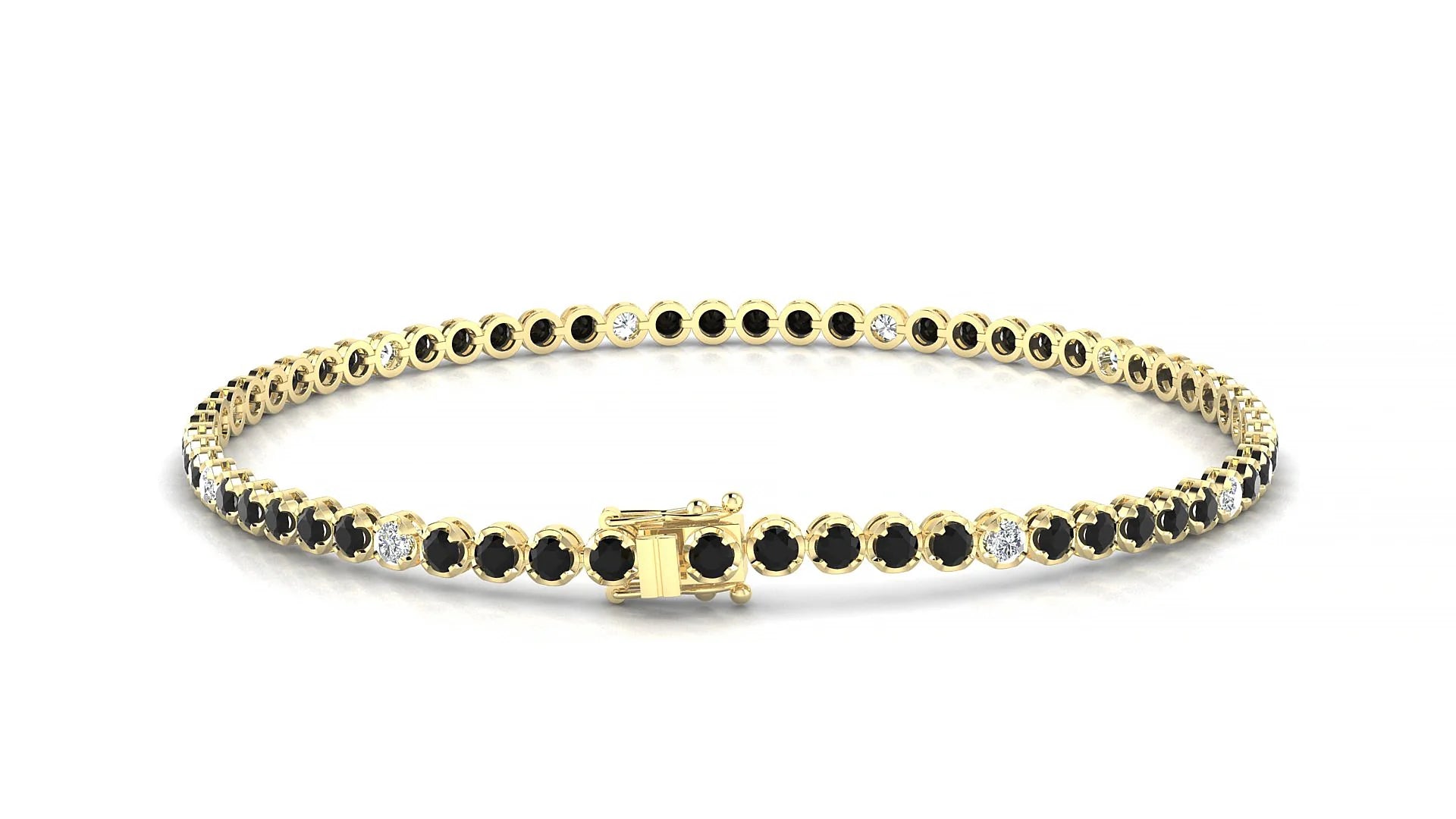 Bengal 5-1 | 18k Yellow Gold 2 mm Round Natural Black Diamond & Diamond Tennis Bracelet