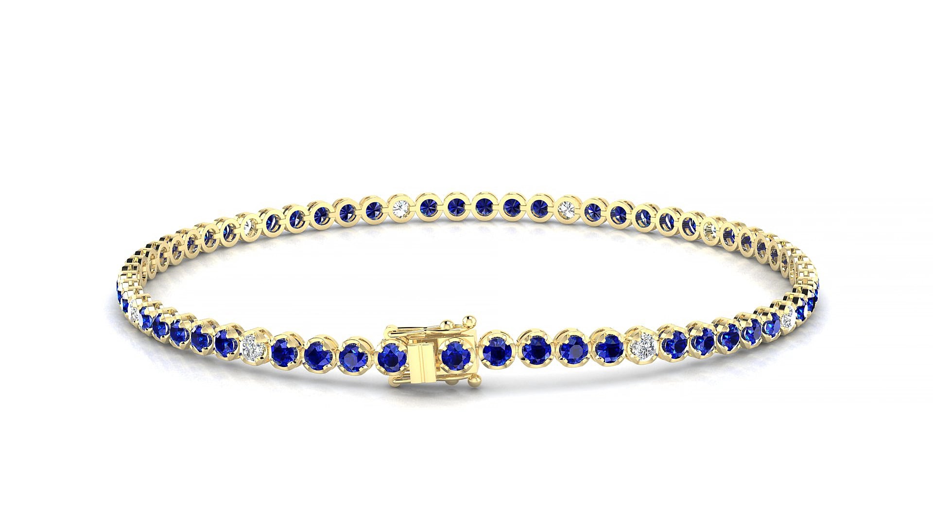 Bengal 5-1 | 18k Yellow Gold 2 mm Round Natural Sapphire & Diamond 19 cm Tennis Bracelet