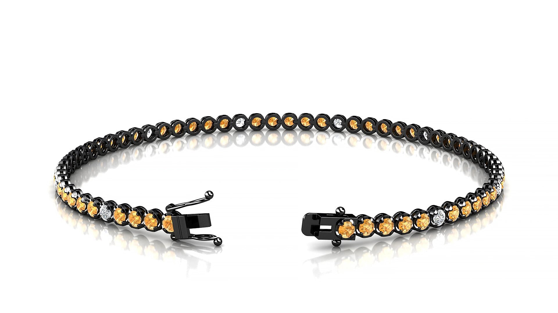 Bengal 5-1 | 18k Black Gold 2 mm Round Natural Citrine & Diamond 17 cm Tennis Bracelet