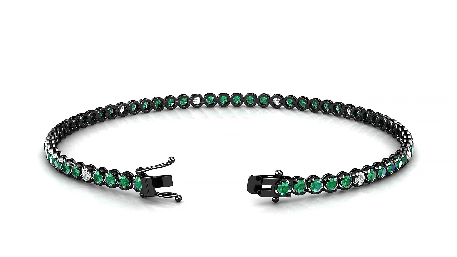 Bengal 5-1 | 18k Black Gold 2 mm Round Natural Emerald & Diamond 15 cm Tennis Bracelet