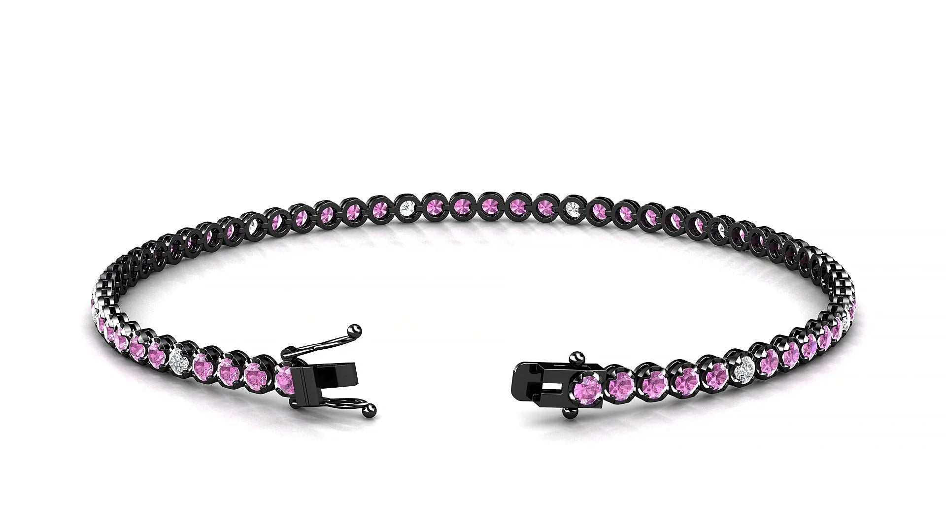Bengal 5-1 | 18k Black Gold 2 mm Round Natural Pink Sapphire & Diamond Tennis Bracelet