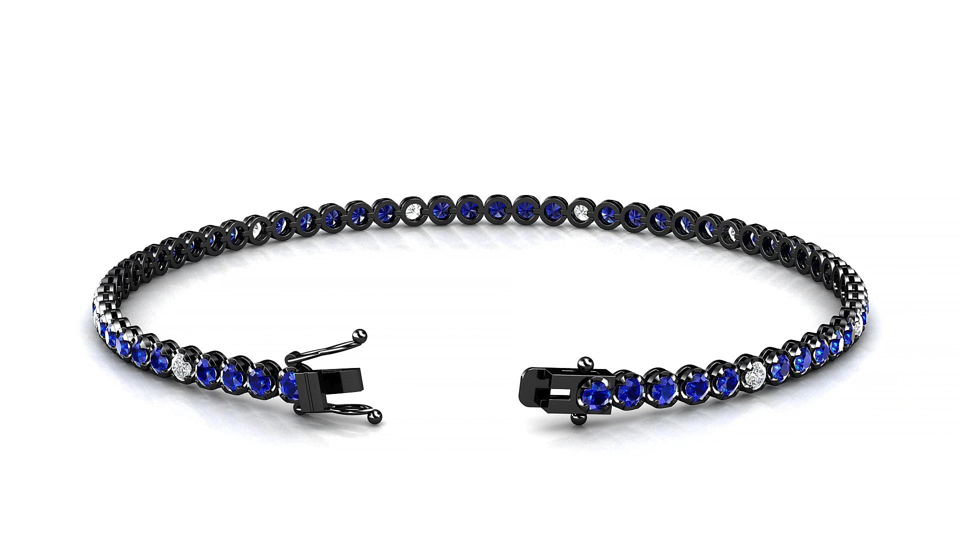 Bengal 5-1 | 18k Black Gold 2 mm Round Natural Sapphire & Diamond 15 cm Tennis Bracelet