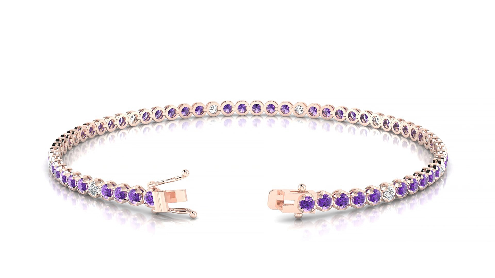 Bengal 5-1 | 18k Rose Gold 2 mm Round Natural Amethyst & Diamond 15 cm Tennis Bracelet