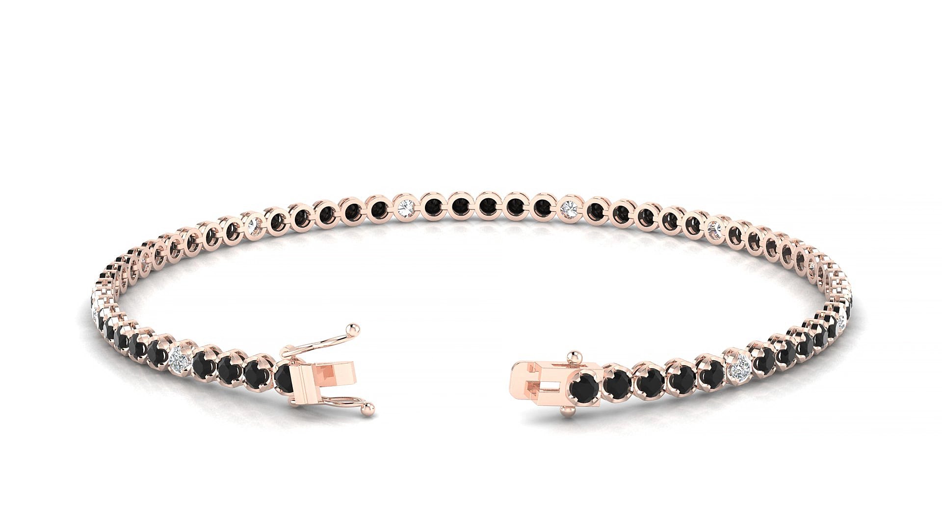 Bengal 5-1 | 18k Rose Gold 2 mm Round Natural Black Diamond & Diamond 15 cm Tennis Bracelet
