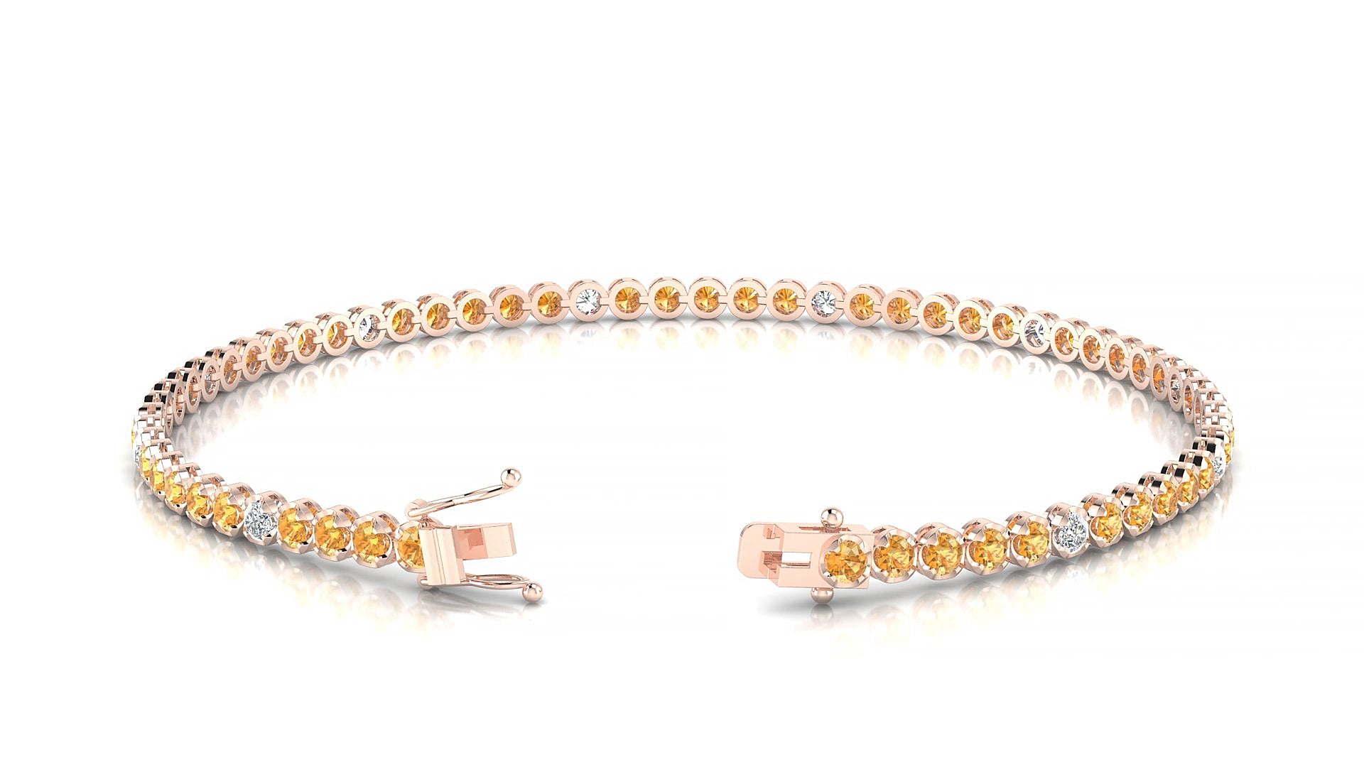 Bengal 5-1 | 18k Rose Gold 2 mm Round Natural Citrine & Diamond 17 cm Tennis Bracelet