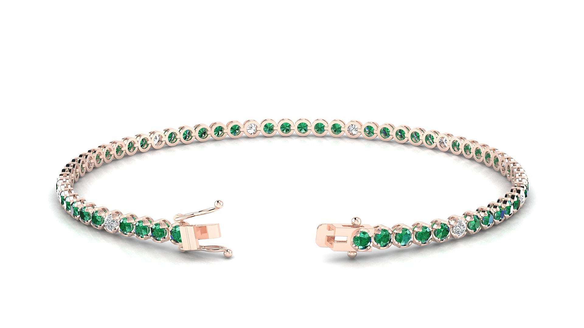 Bengal 5-1 | 18k Rose Gold 2 mm Round Natural Emerald & Diamond 15 cm Tennis Bracelet