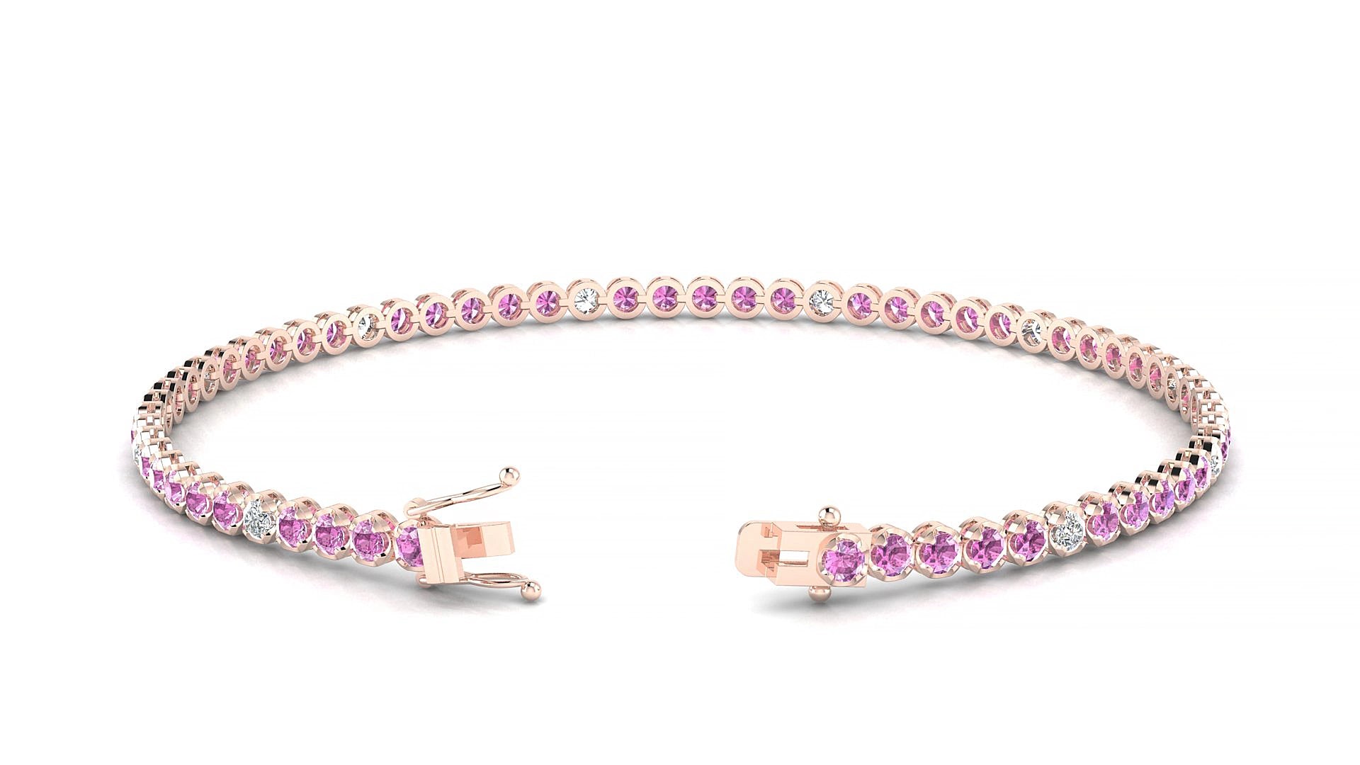 Bengal 5-1 | 18k Rose Gold 2 mm Round Natural Pink Sapphire & Diamond 18 cm Tennis Bracelet