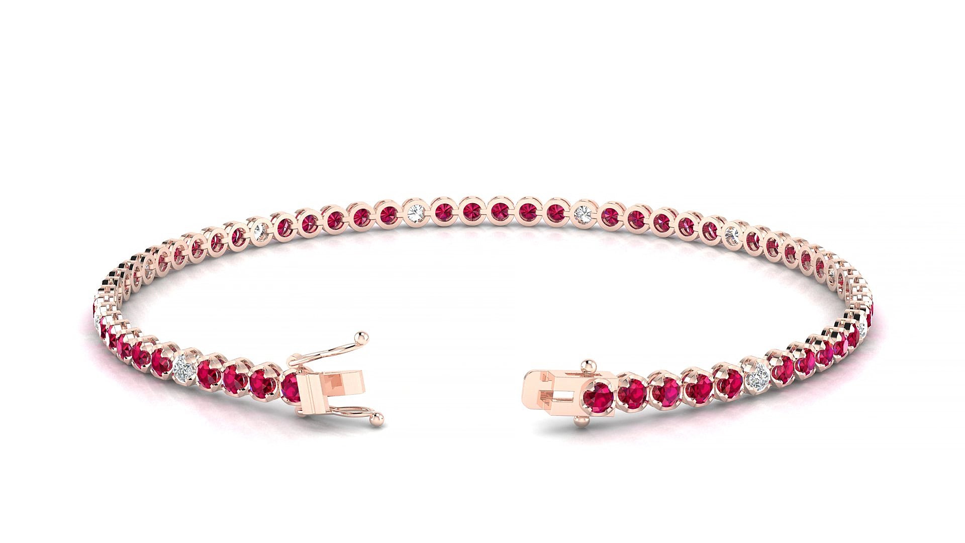 Bengal 5-1 | 18k Rose Gold 2 mm Round Natural Ruby & Diamond 19 cm Tennis Bracelet