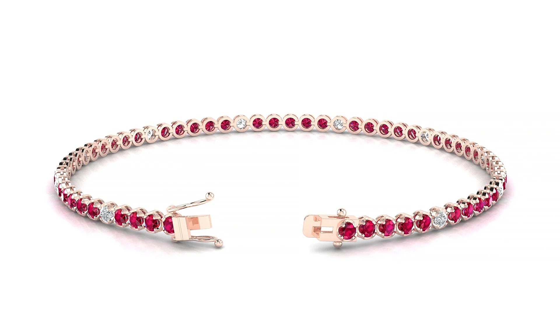 Bengal 5-1 | 18k Rose Gold 2 mm Round Natural Ruby & Diamond Tennis Bracelet