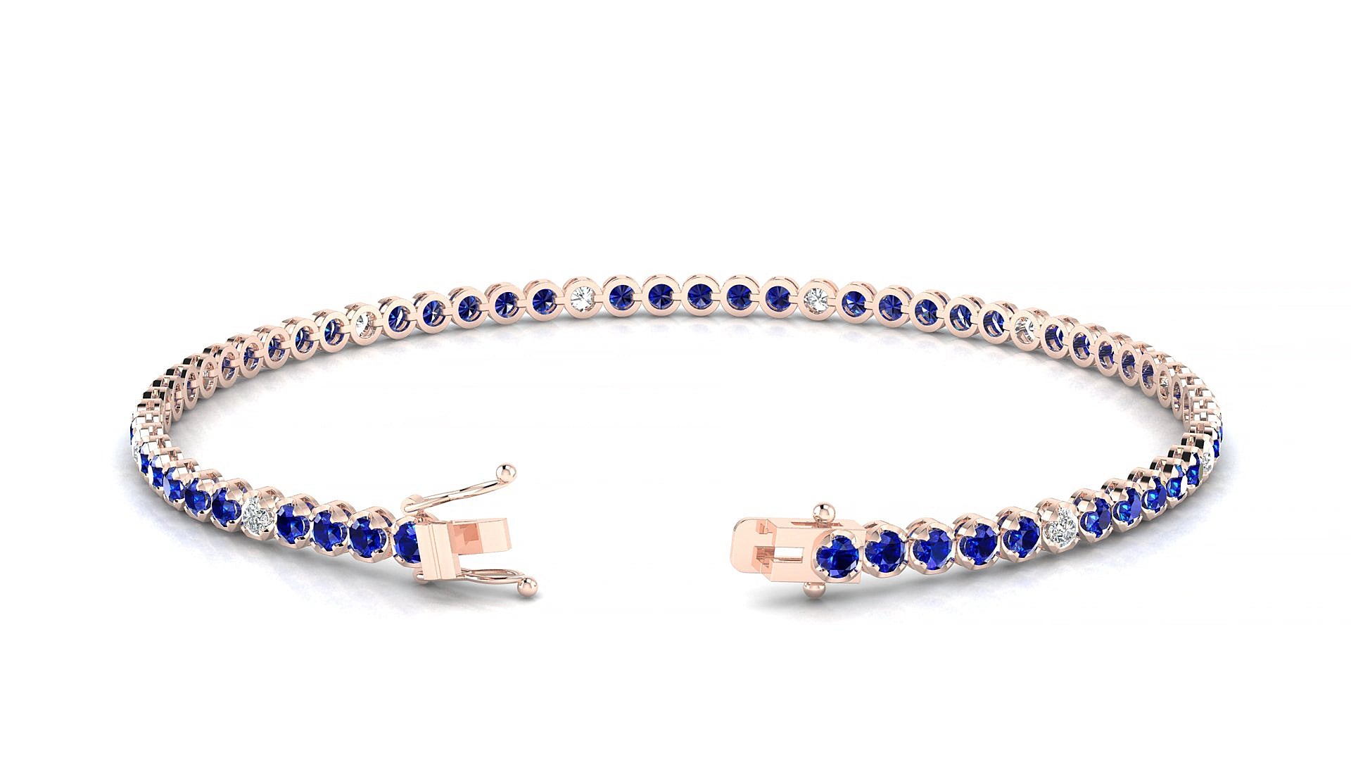 Bengal 5-1 | 18k Rose Gold 2 mm Round Natural Sapphire & Diamond 15 cm Tennis Bracelet