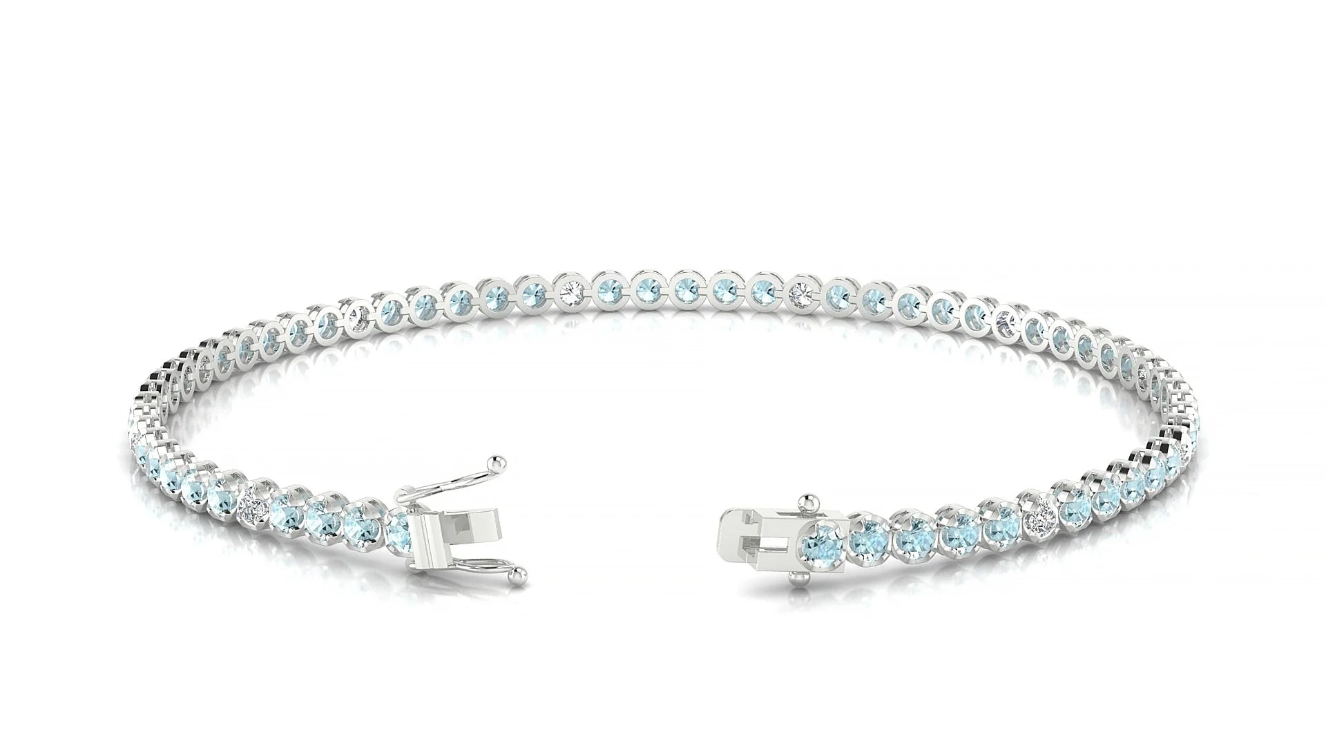 Bengal 5-1 | 18k White Gold 2 mm Round Natural Aquamarine & Diamond Tennis Bracelet