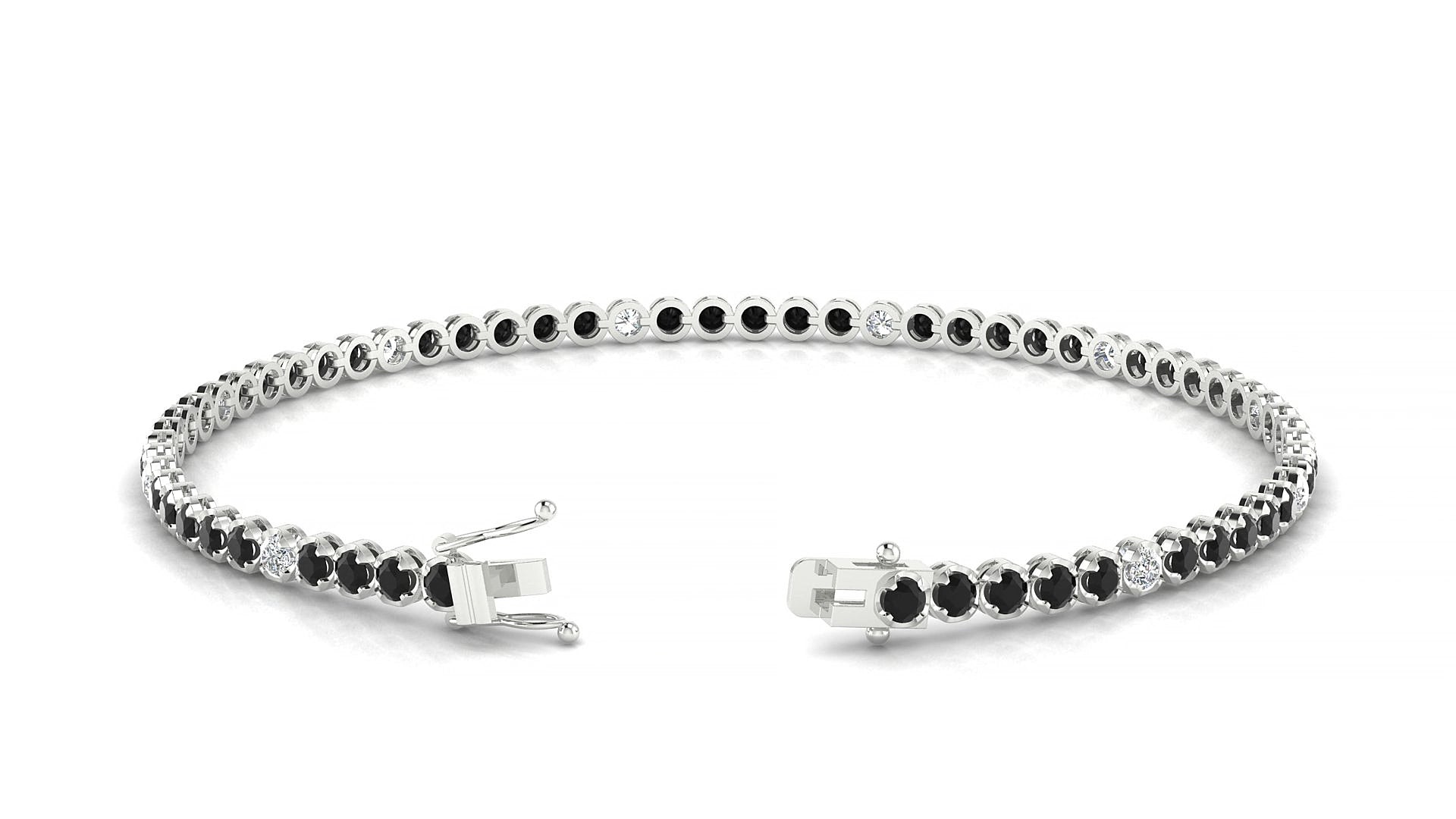 Bengal 5-1 | 18k White Gold 2 mm Round Natural Black Diamond & Diamond 17 cm Tennis Bracelet