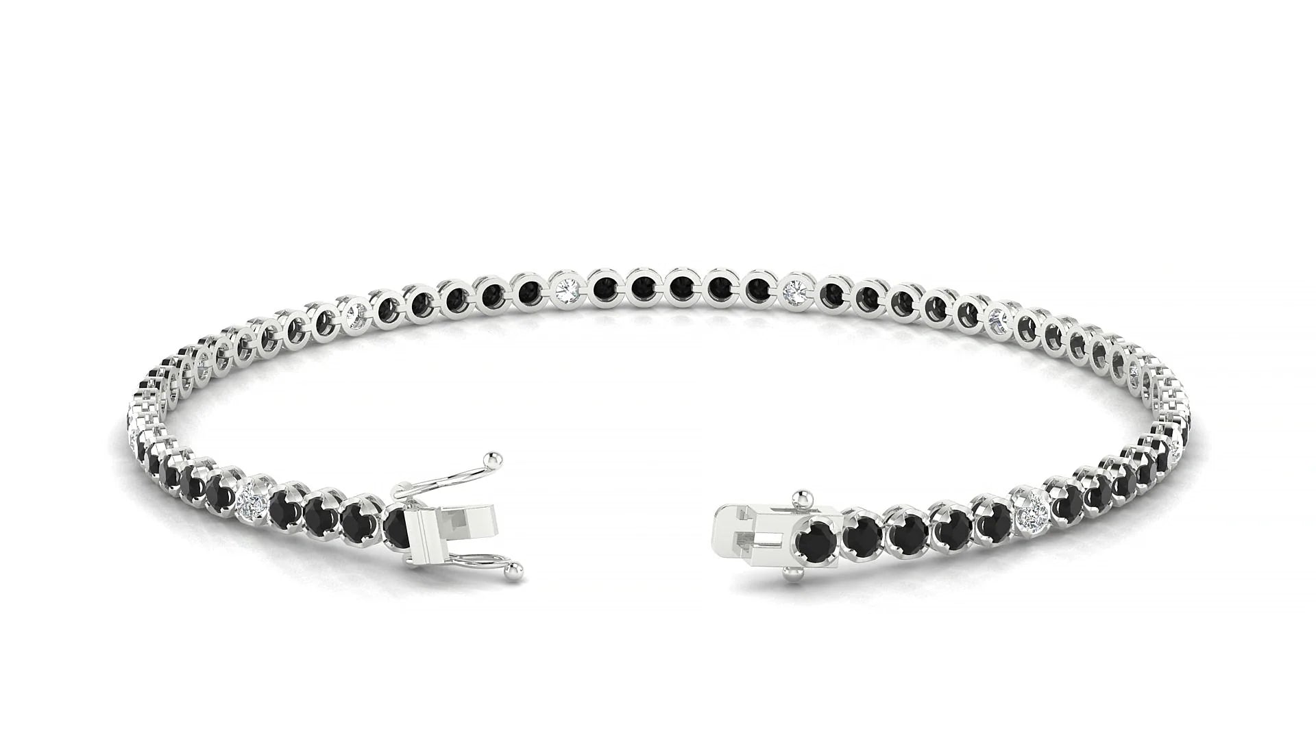 Bengal 5-1 | 18k White Gold 2 mm Round Natural Black Diamond & Diamond Tennis Bracelet