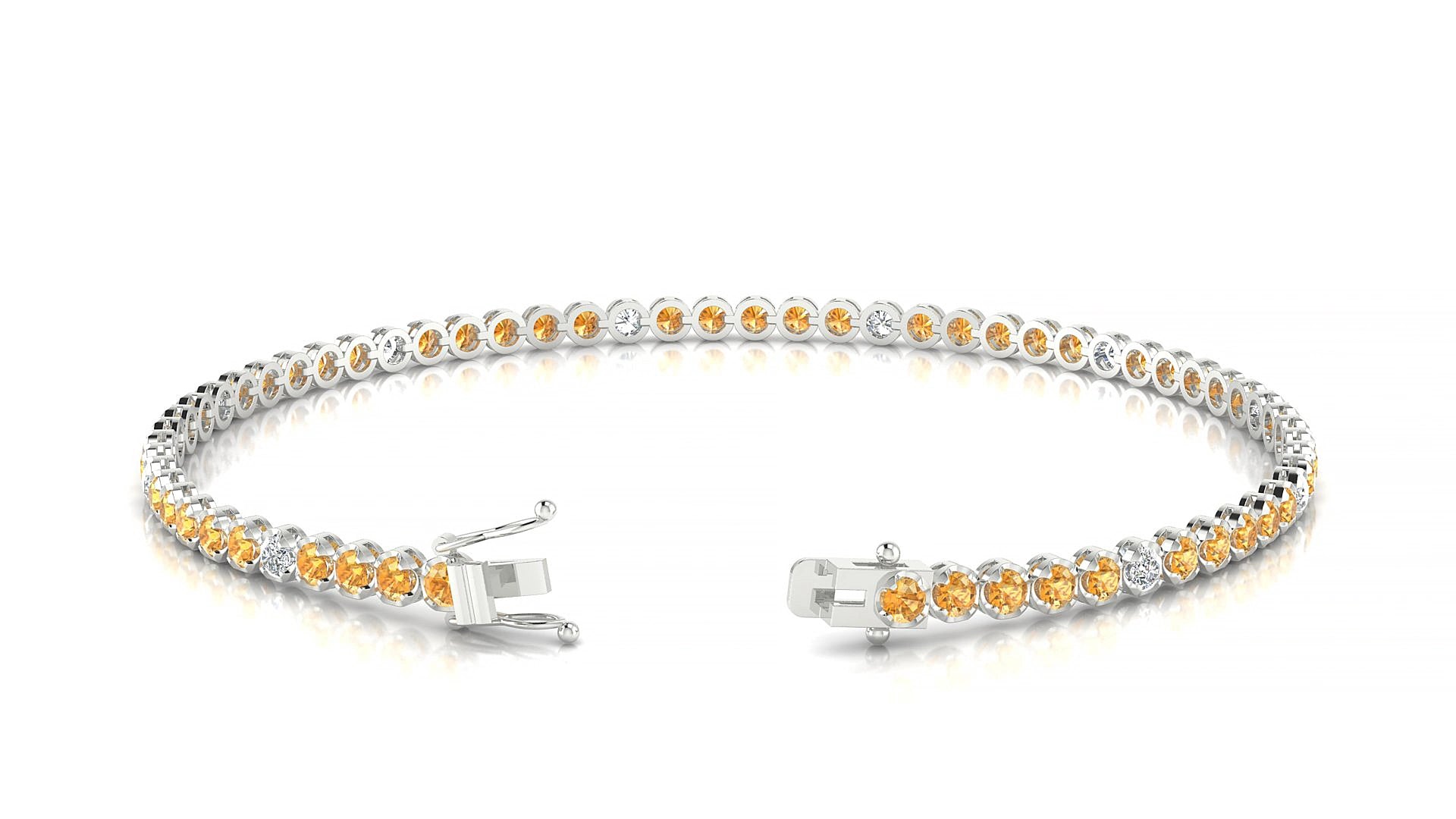 Bengal 5-1 | 18k White Gold 2 mm Round Natural Citrine & Diamond 20 cm Tennis Bracelet