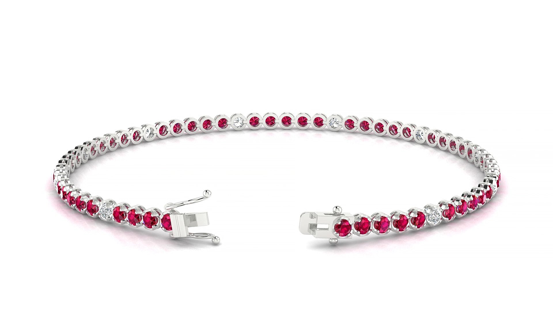 Bengal 5-1 | 18k White Gold 2 mm Round Natural Ruby & Diamond 15 cm Tennis Bracelet