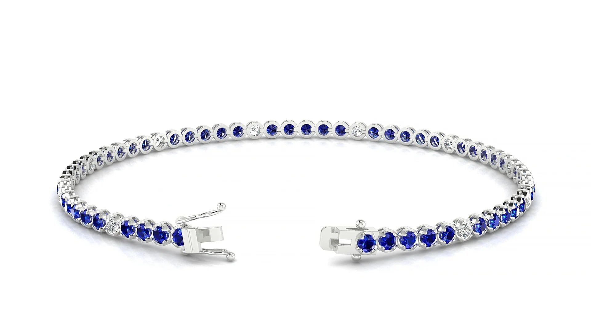 Bengal 5-1 | 18k White Gold 2 mm Round Natural Sapphire & Diamond Tennis Bracelet