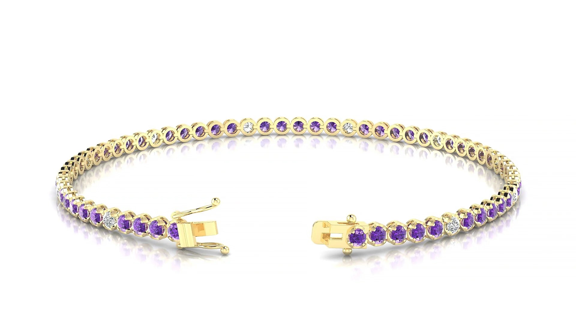 Bengal 5-1 | 18k Yellow Gold 2 mm Round Natural Amethyst & Diamond Tennis Bracelet