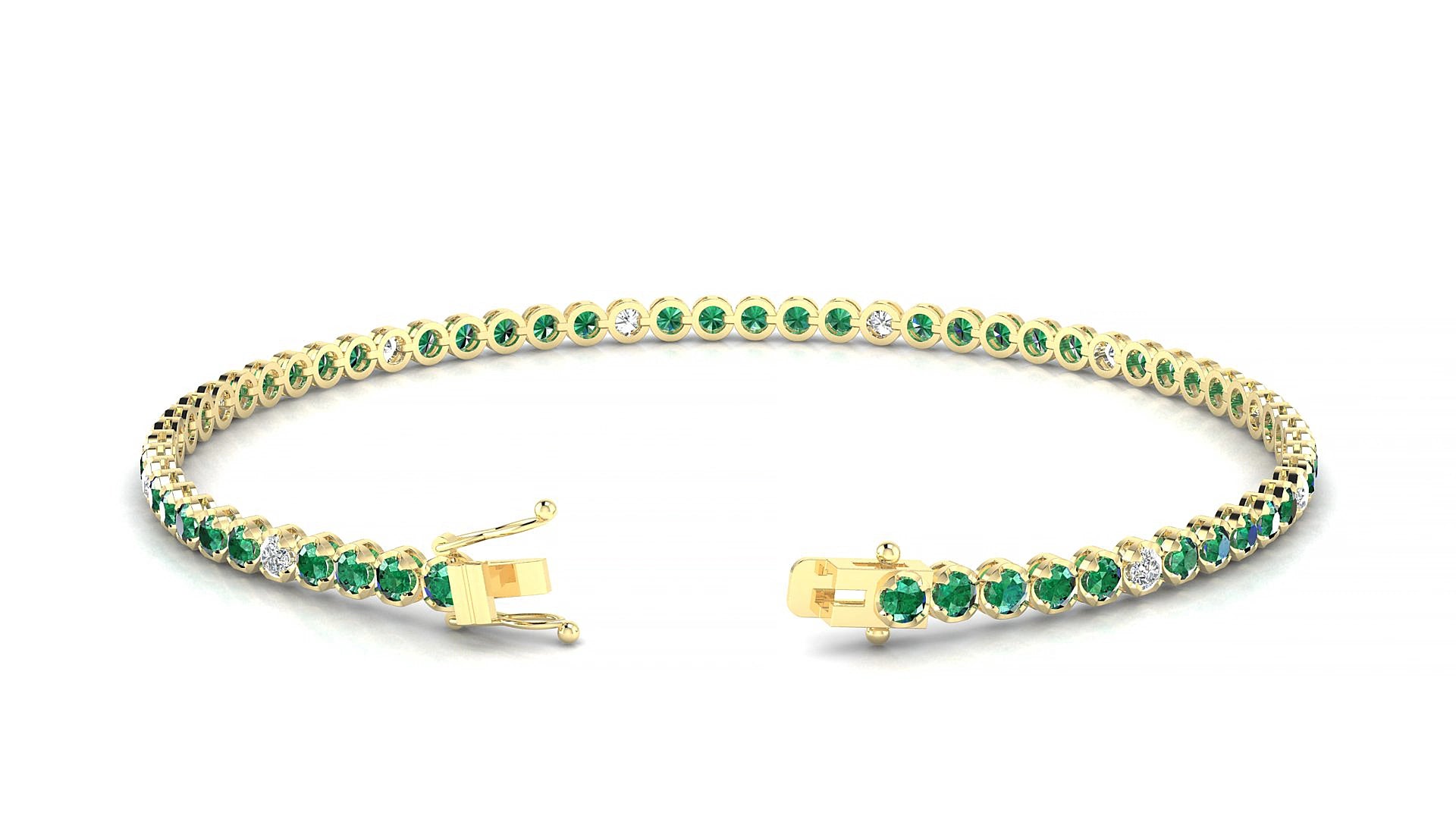 Bengal 5-1 | 18k Yellow Gold 2 mm Round Natural Emerald & Diamond 15 cm Tennis Bracelet