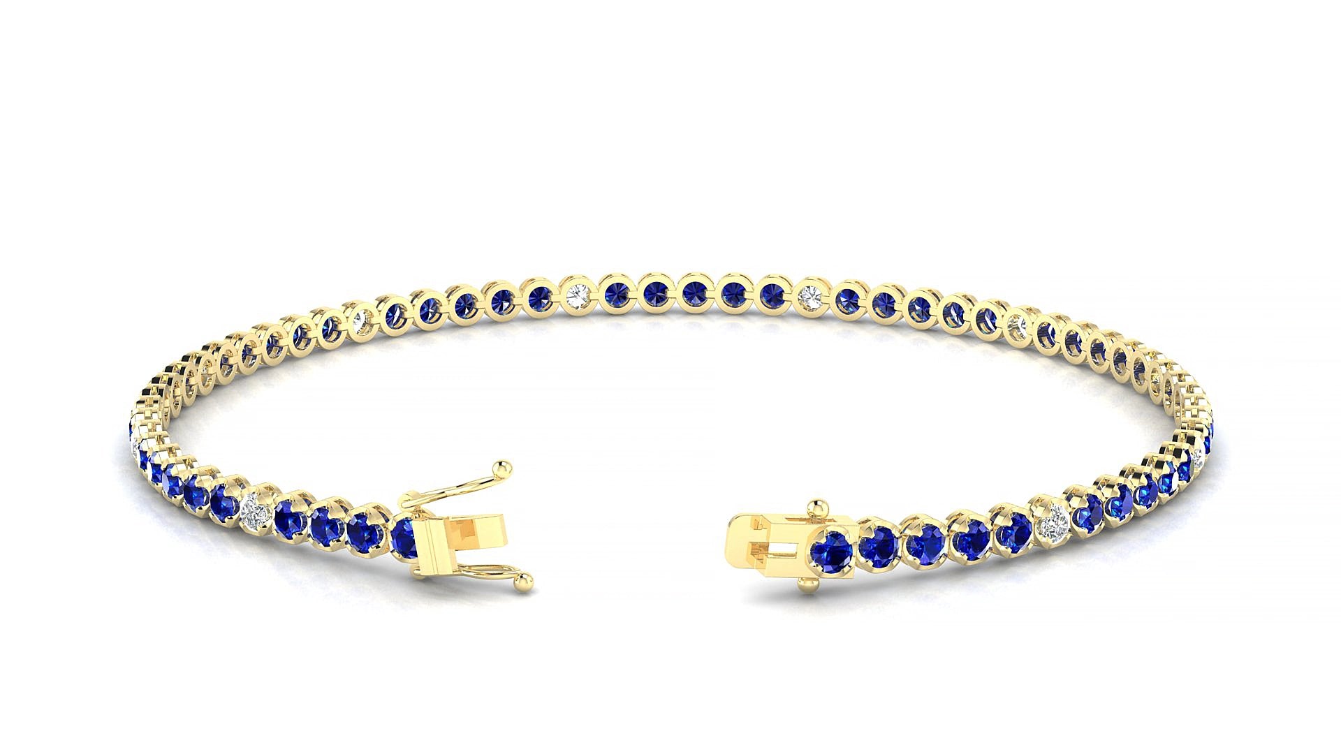 Bengal 5-1 | 18k Yellow Gold 2 mm Round Natural Sapphire & Diamond 15 cm Tennis Bracelet