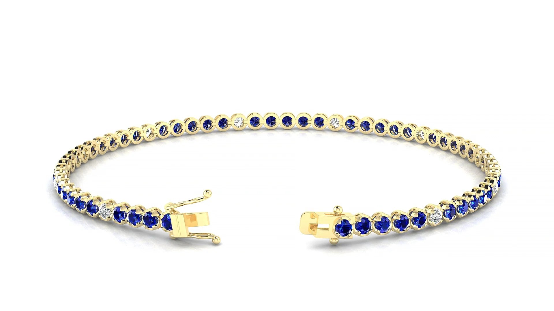 Bengal 5-1 | 18k Yellow Gold 2 mm Round Natural Sapphire & Diamond Tennis Bracelet