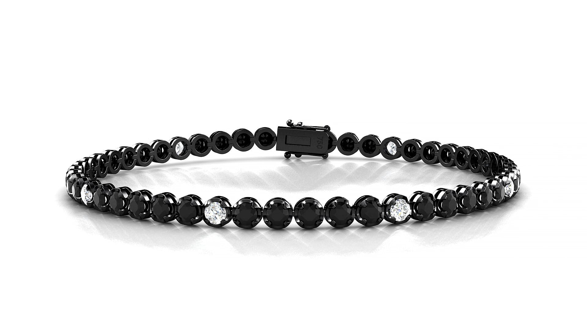 Bengal 5-1 | 18k Black Gold 2.5 mm Round Natural Black Diamond & Diamond 20 cm Tennis Bracelet