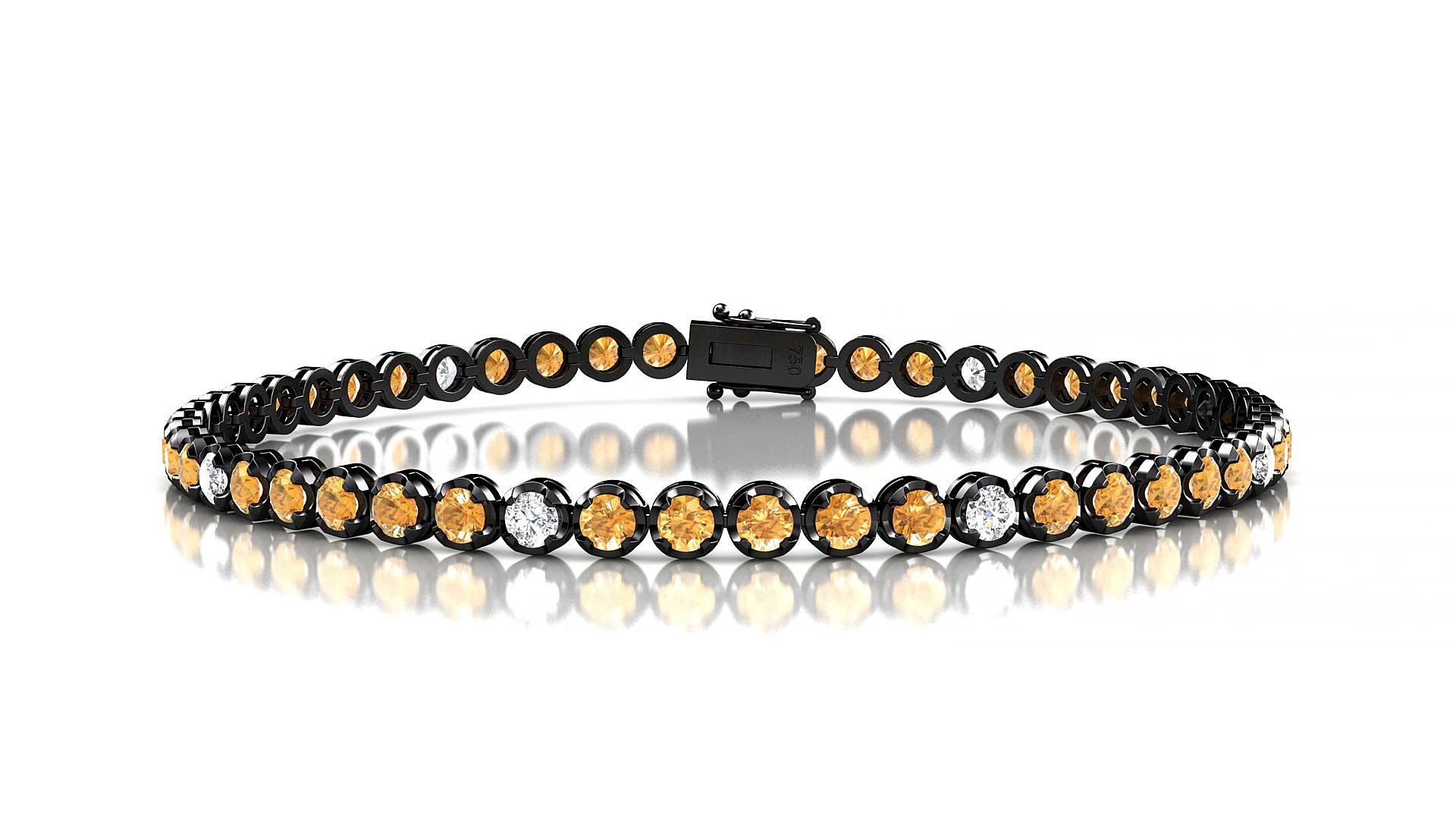 Bengal 5-1 | 18k Black Gold 2.5 mm Round Natural Citrine & Diamond 18 cm Tennis Bracelet