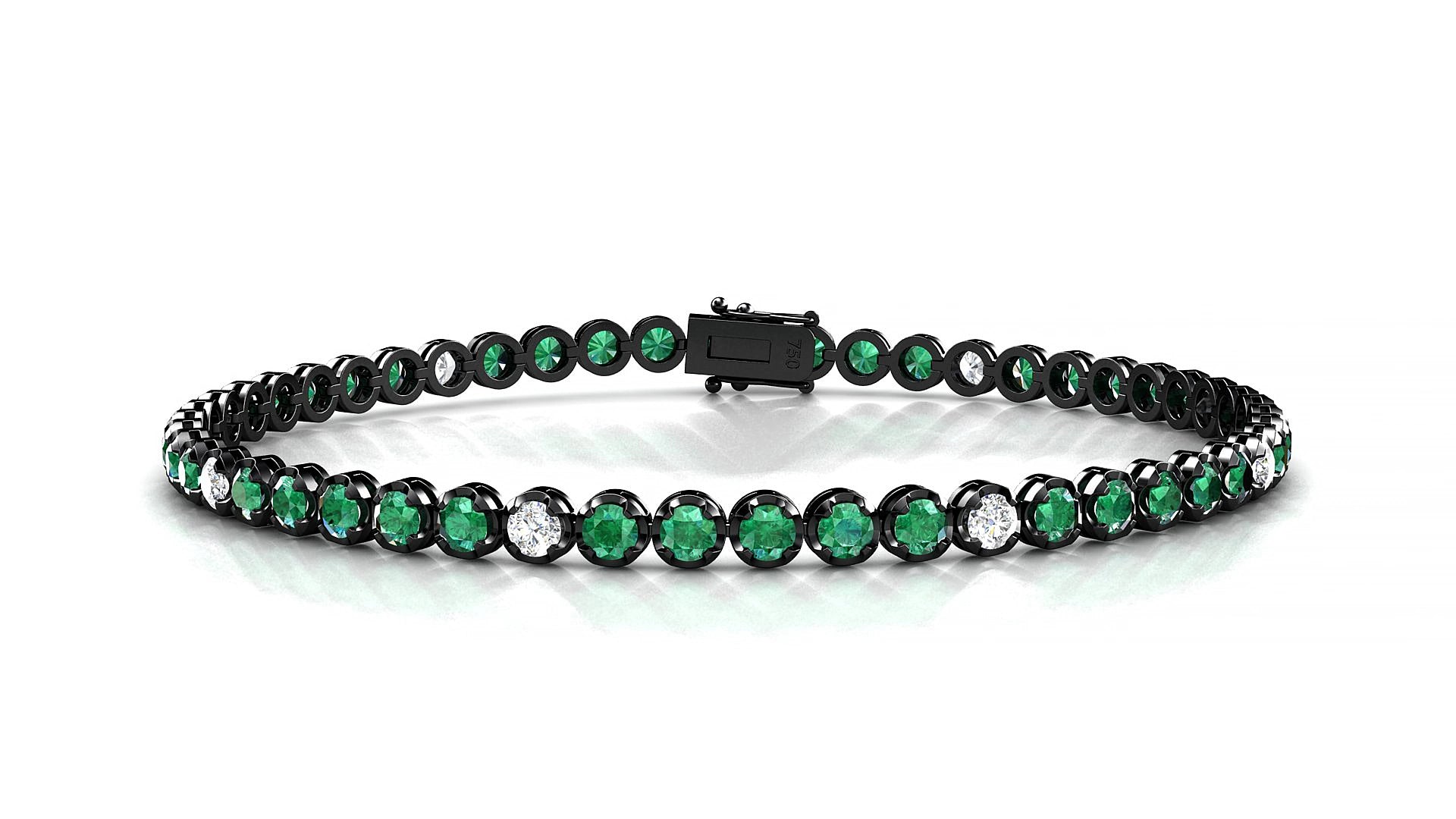 Bengal 5-1 | 18k Black Gold 2.5 mm Round Natural Emerald & Diamond 19 cm Tennis Bracelet