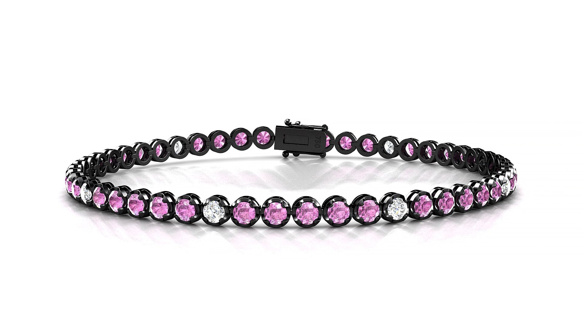 Bengal 5-1 | 18k Black Gold 2.5 mm Round Natural Pink Sapphire & Diamond 15 cm Tennis Bracelet
