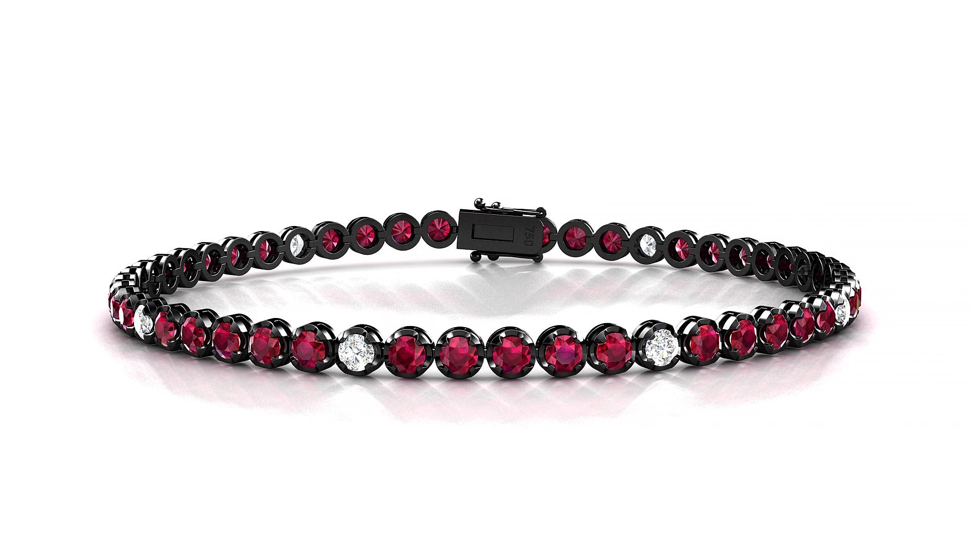 Bengal 5-1 | 18k Black Gold 2.5 mm Round Natural Ruby & Diamond 17 cm Tennis Bracelet