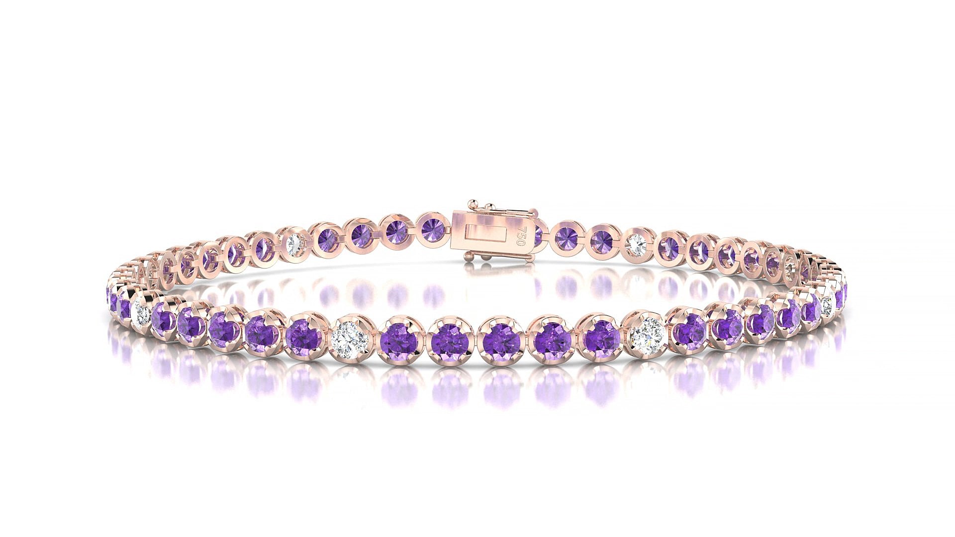 Bengal 5-1 | 18k Rose Gold 2.5 mm Round Natural Amethyst & Diamond 16 cm Tennis Bracelet