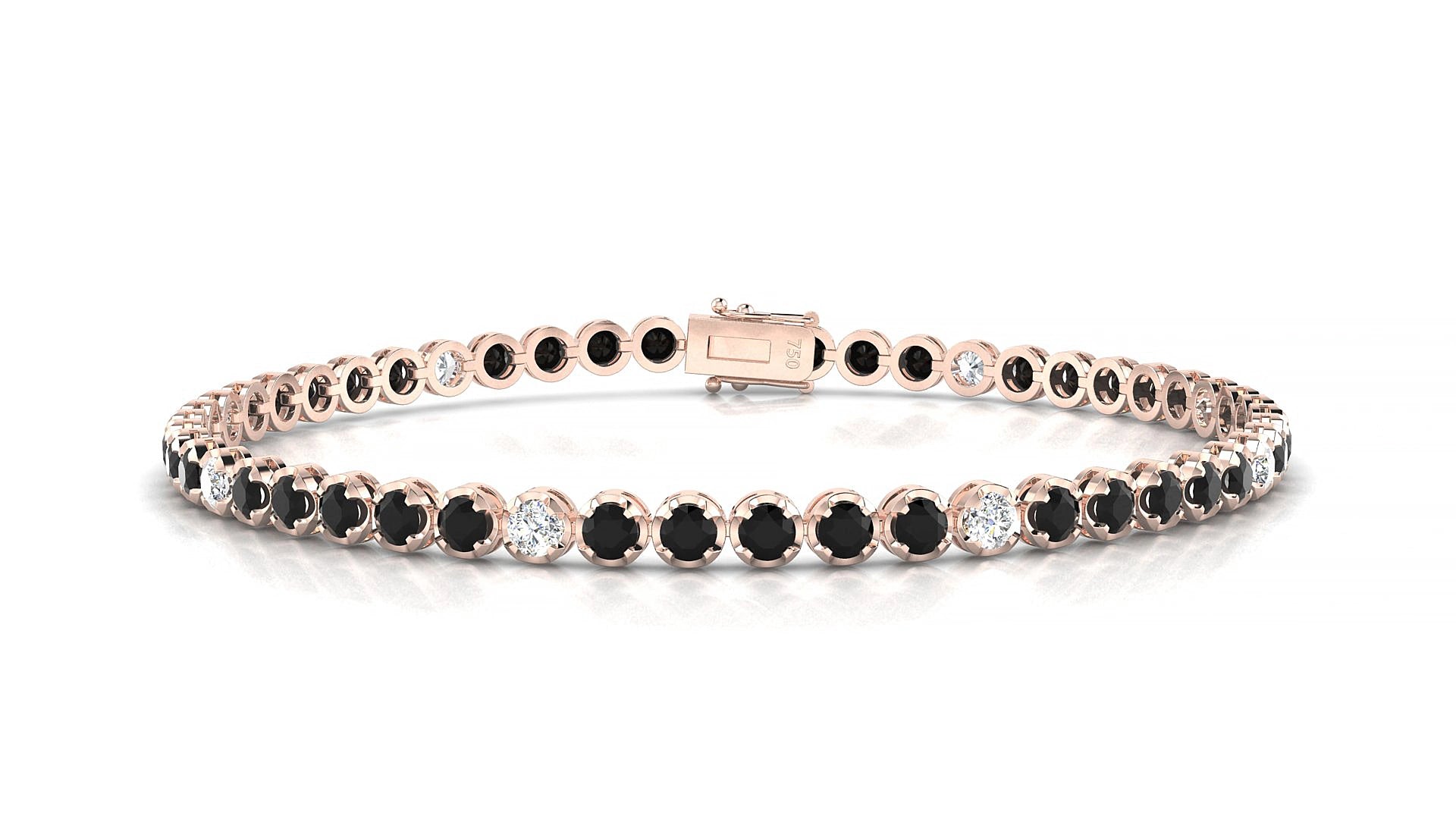 Bengal 5-1 | 18k Rose Gold 2.5 mm Round Natural Black Diamond & Diamond 17 cm Tennis Bracelet