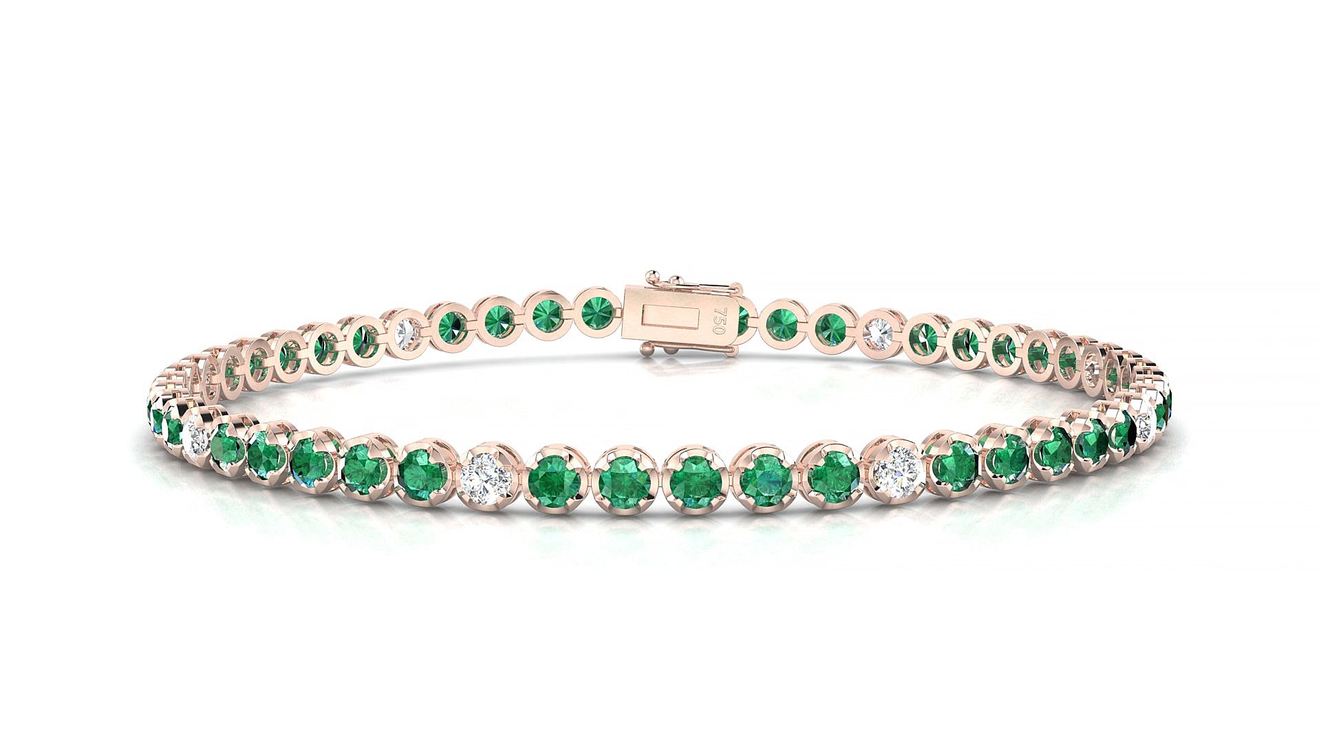 Bengal 5-1 | 18k Rose Gold 2.5 mm Round Natural Emerald & Diamond 17 cm Tennis Bracelet