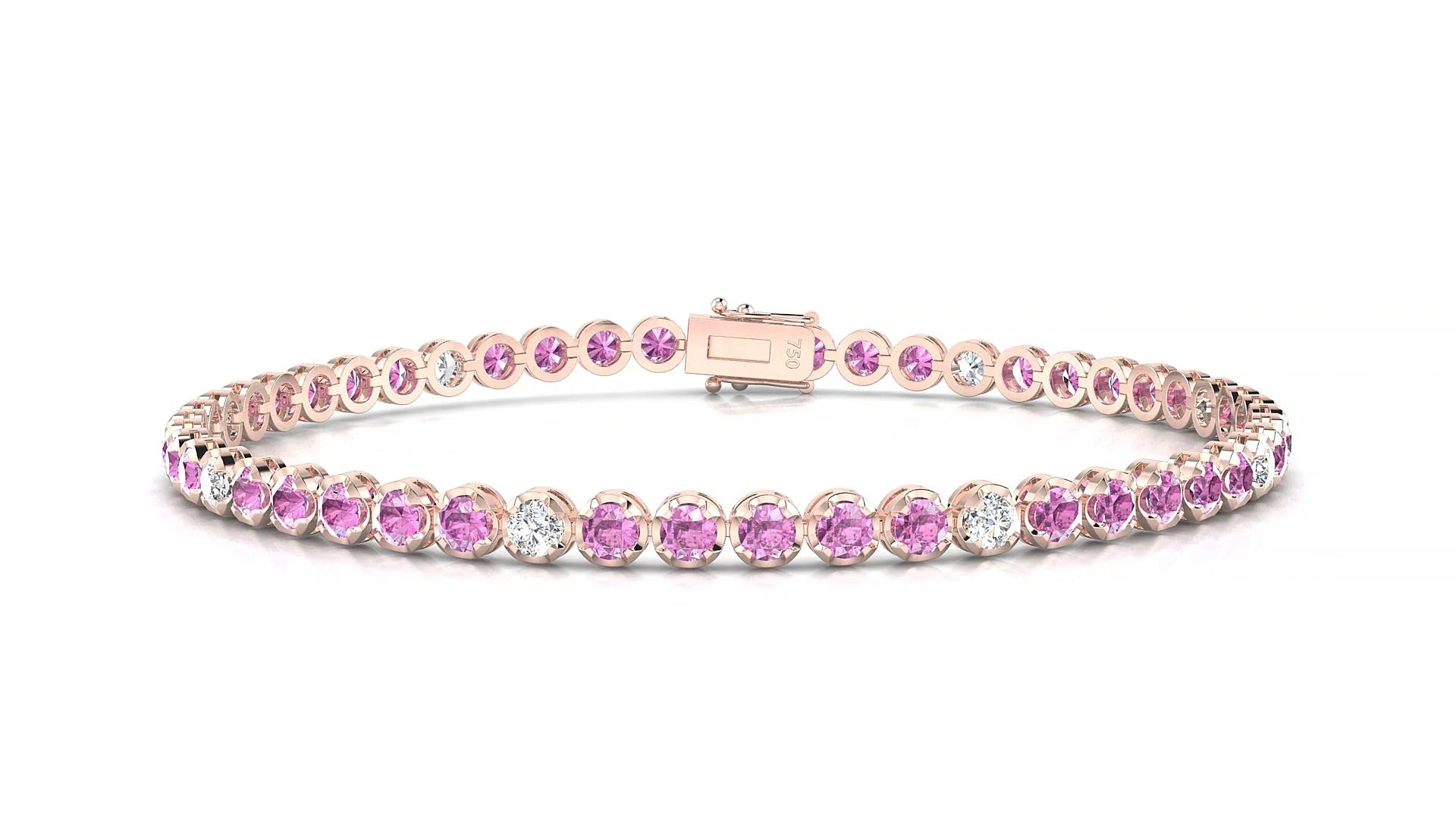 Bengal 5-1 | 18k Rose Gold 2.5 mm Round Natural Pink Sapphire & Diamond Tennis Bracelet