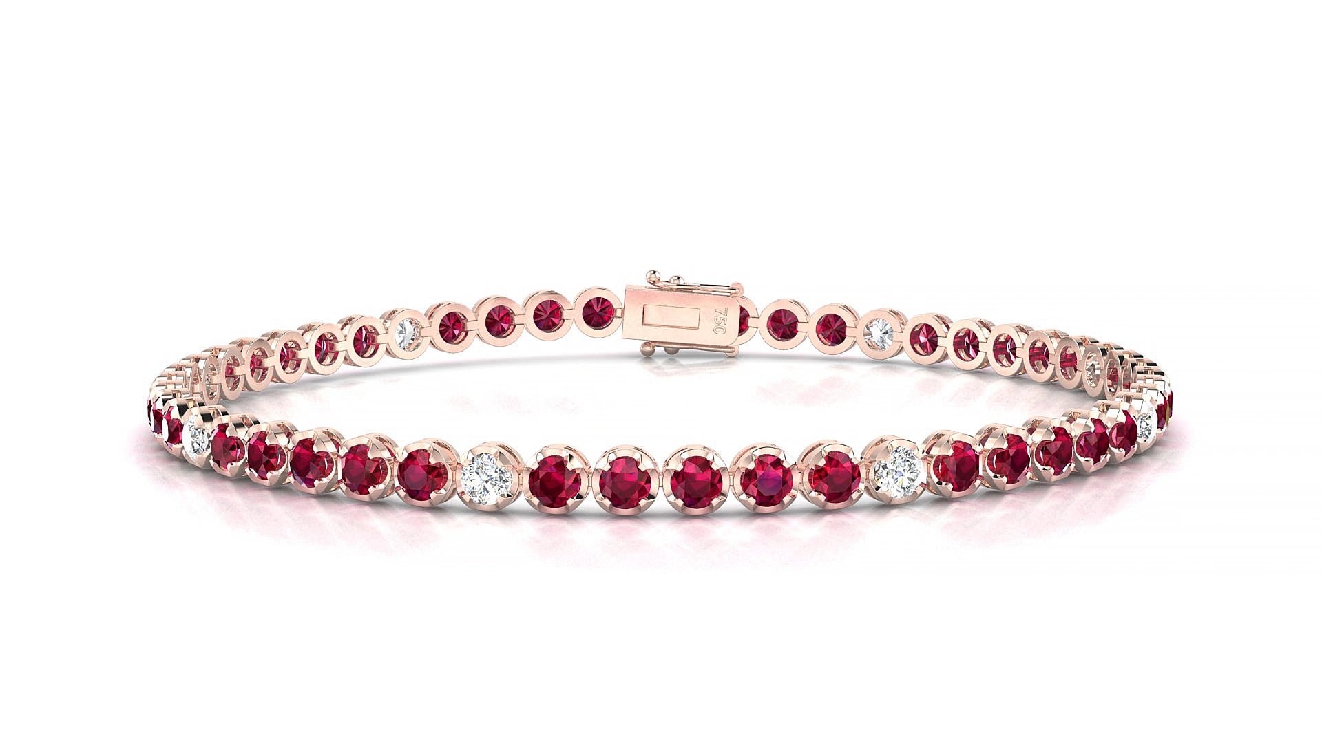 Bengal 5-1 | 18k Rose Gold 2.5 mm Round Natural Ruby & Diamond 18 cm Tennis Bracelet