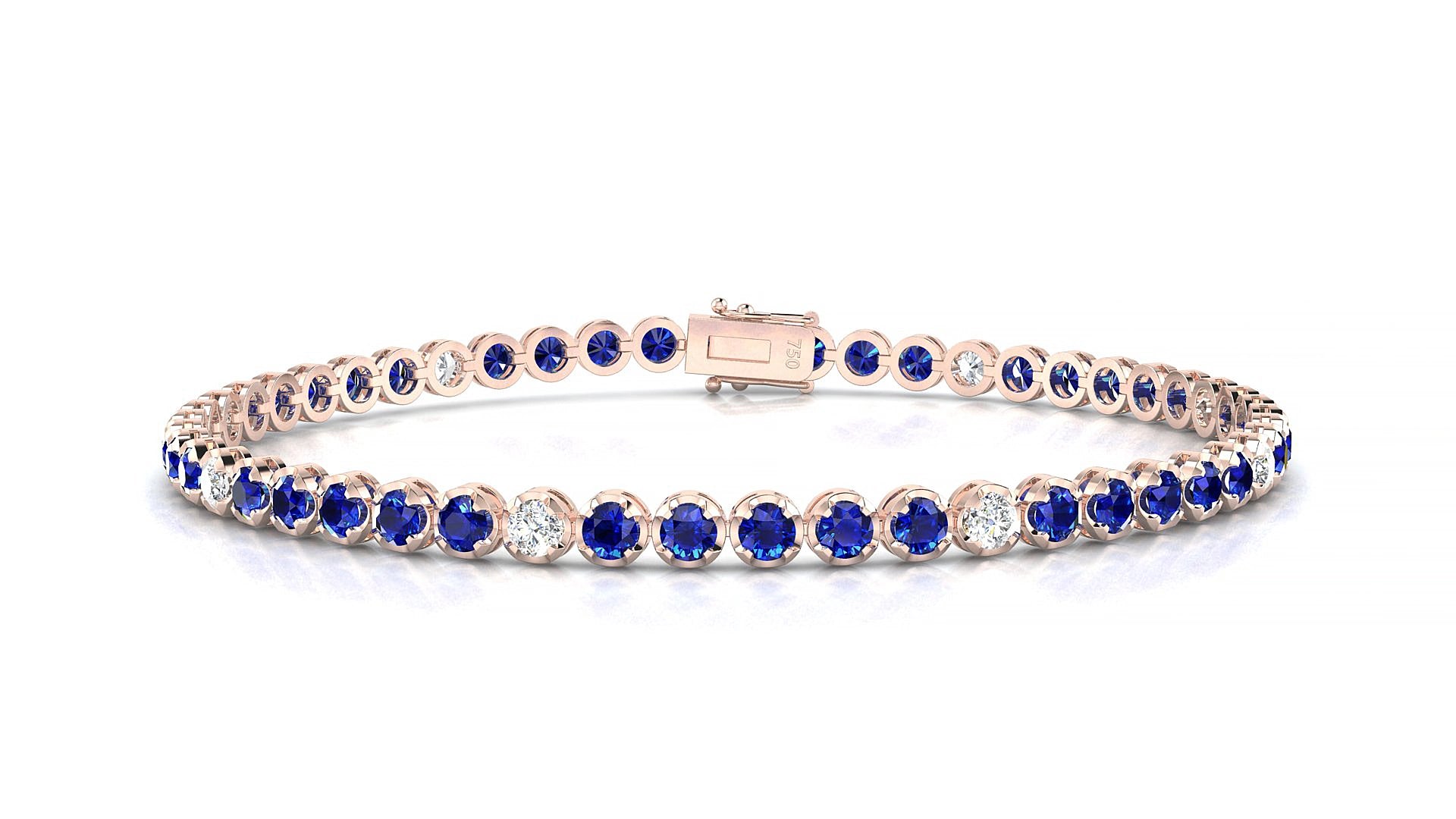 Bengal 5-1 | 18k Rose Gold 2.5 mm Round Natural Sapphire & Diamond 16 cm Tennis Bracelet