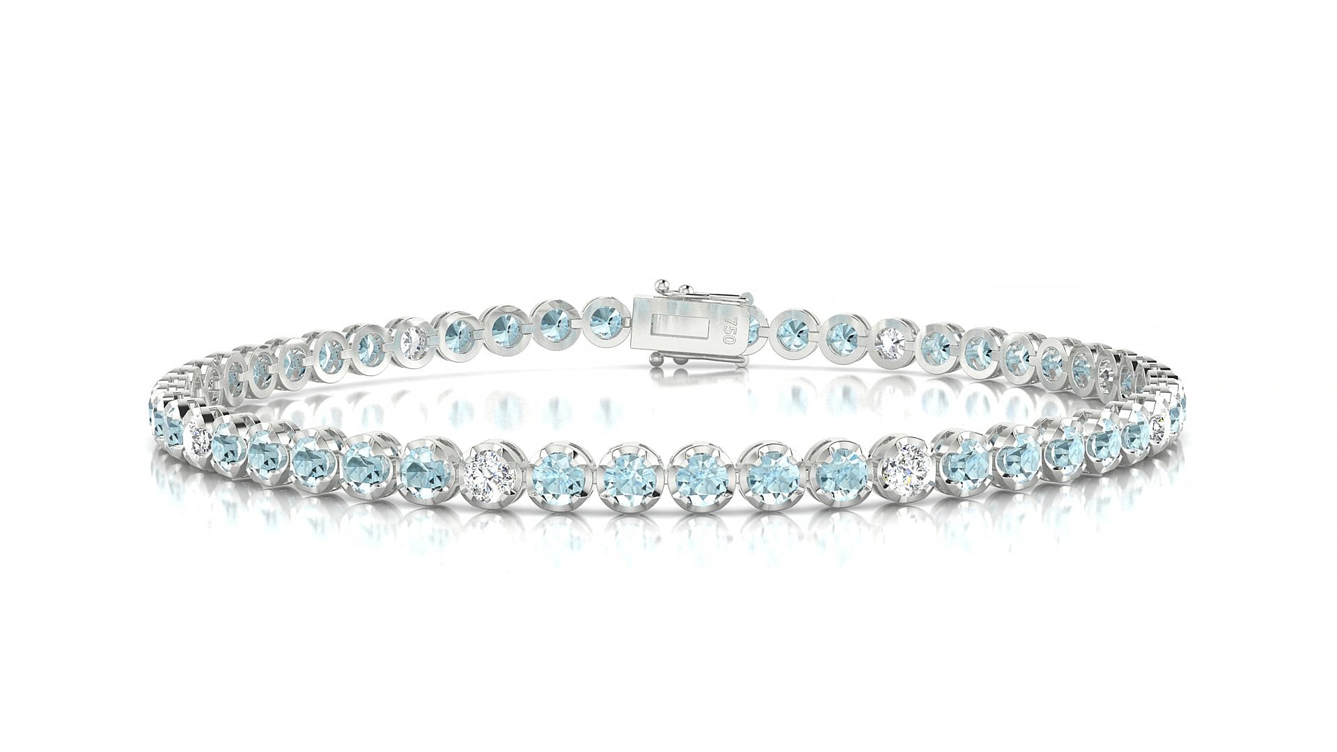 Bengal 5-1 | 18k White Gold 2.5 mm Round Natural Aquamarine & Diamond 15 cm Tennis Bracelet