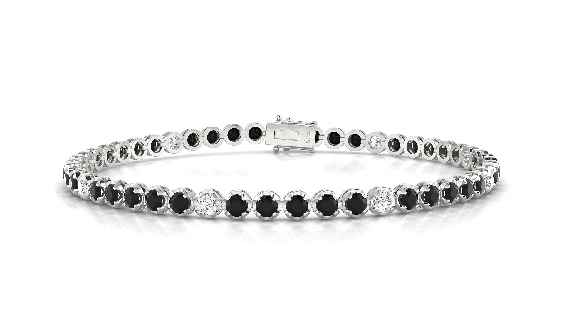 Bengal 5-1 | 18k White Gold 2.5 mm Round Natural Black Diamond & Diamond 20 cm Tennis Bracelet