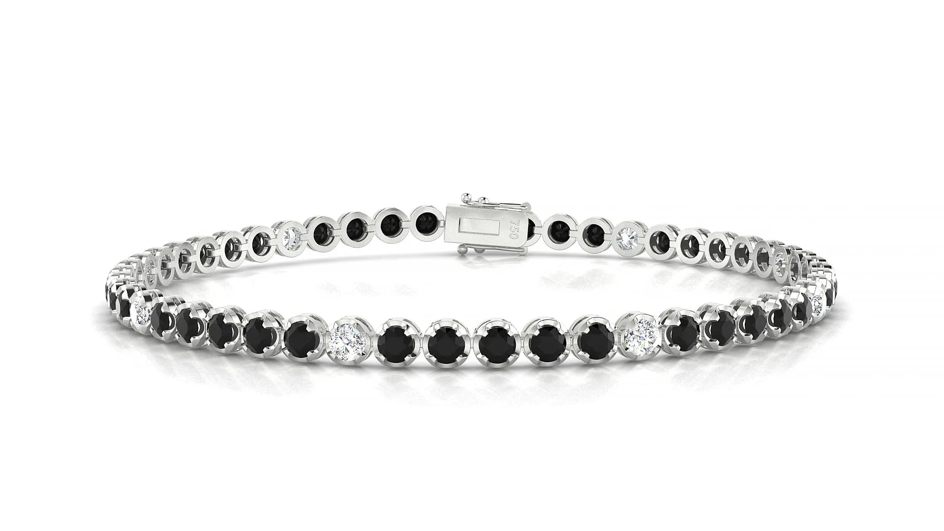 Bengal 5-1 | 18k White Gold 2.5 mm Round Natural Black Diamond & Diamond Tennis Bracelet