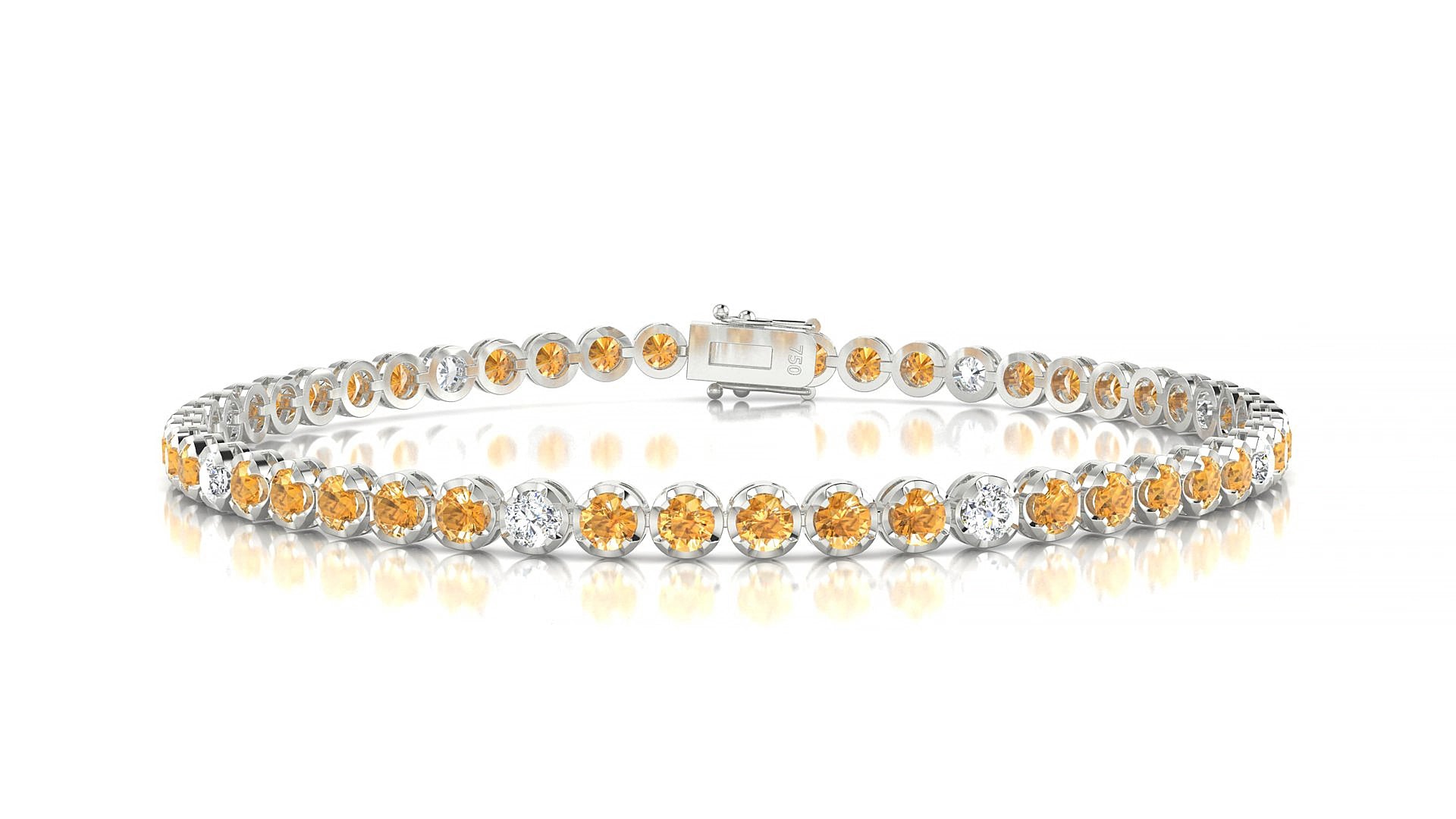 Bengal 5-1 | 18k White Gold 2.5 mm Round Natural Citrine & Diamond 18 cm Tennis Bracelet