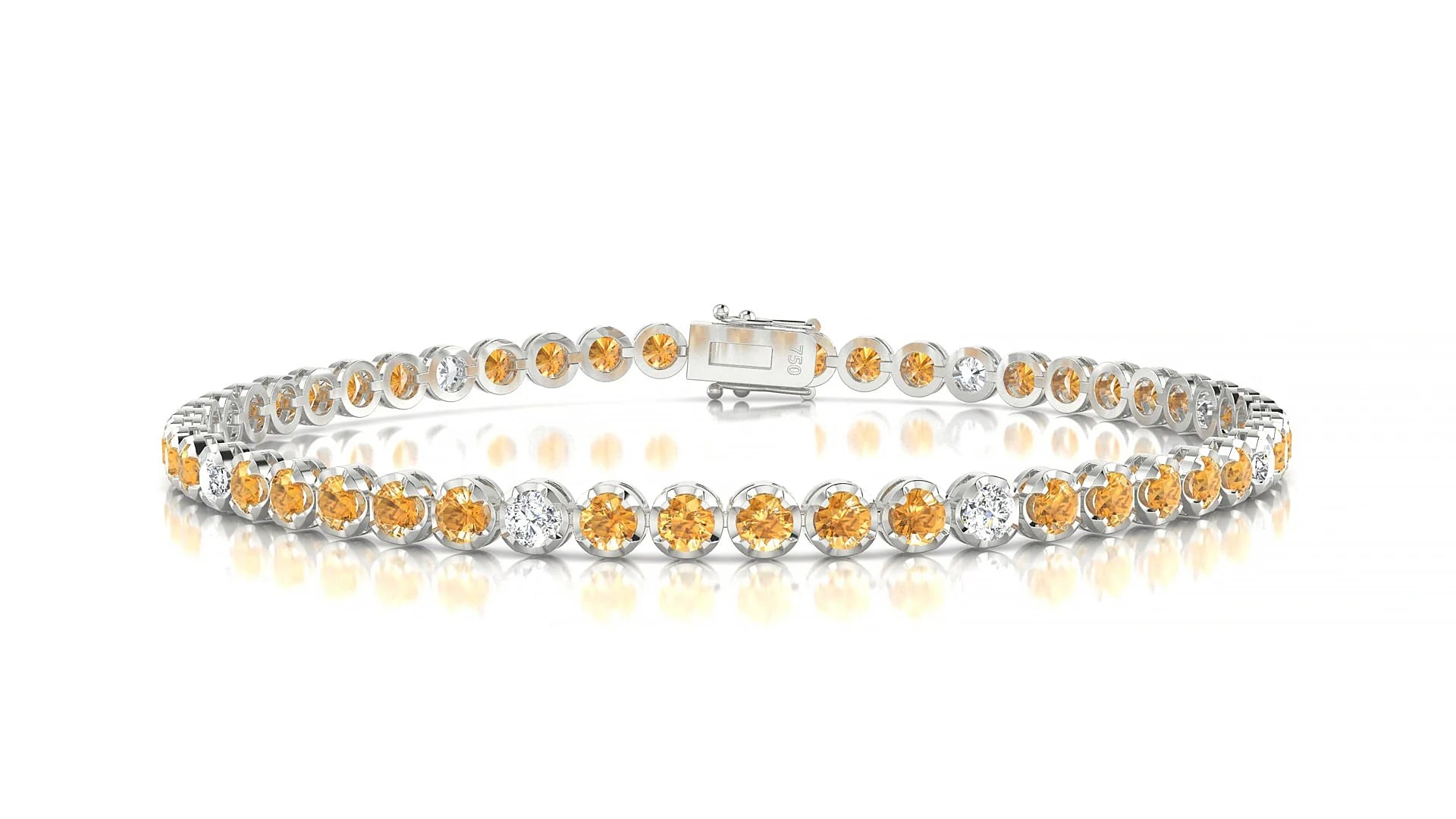 Bengal 5-1 | 18k White Gold 2.5 mm Round Natural Citrine & Diamond Tennis Bracelet