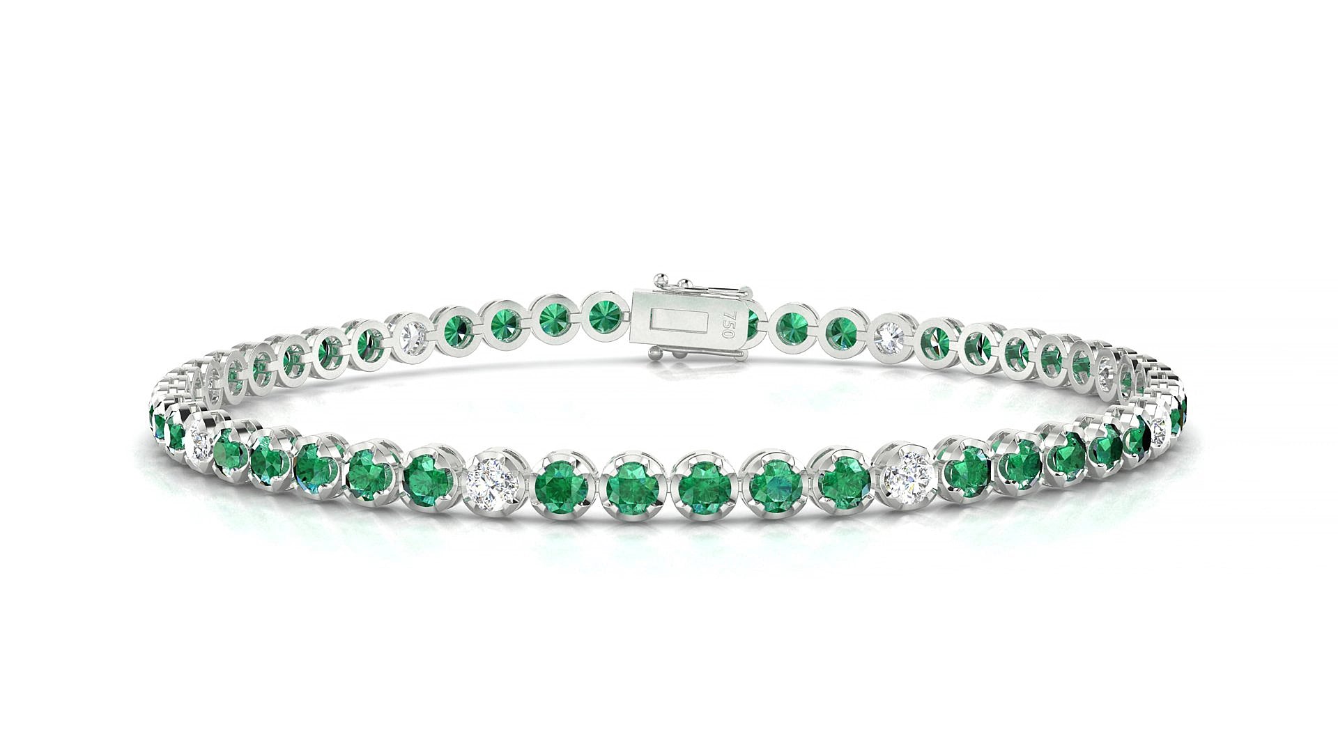 Bengal 5-1 | 18k White Gold 2.5 mm Round Natural Emerald & Diamond 15 cm Tennis Bracelet