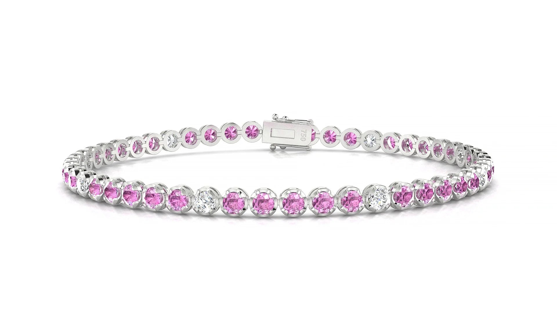 Bengal 5-1 | 18k White Gold 2.5 mm Round Natural Pink Sapphire & Diamond Tennis Bracelet