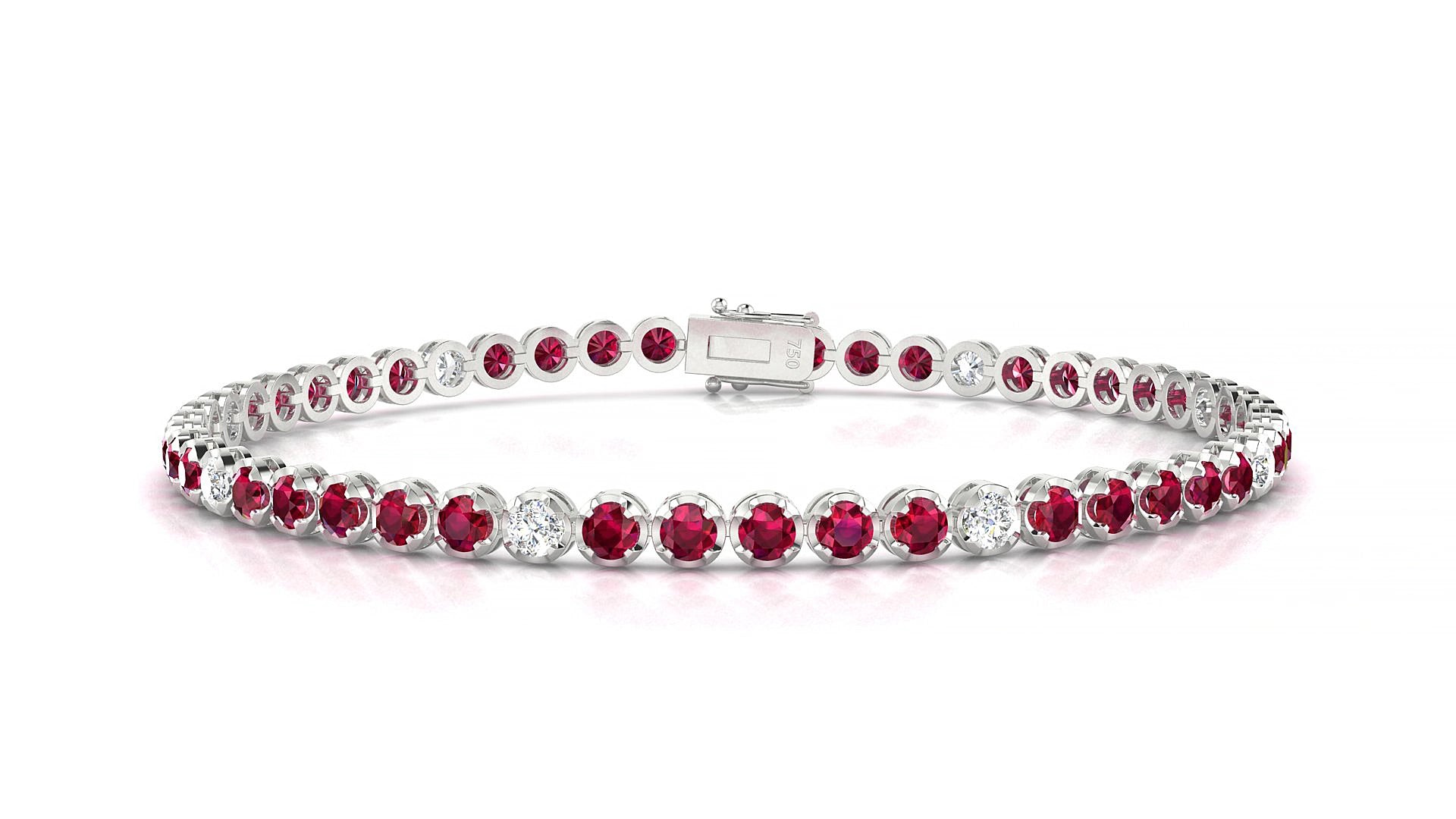 Bengal 5-1 | 18k White Gold 2.5 mm Round Natural Ruby & Diamond 16 cm Tennis Bracelet