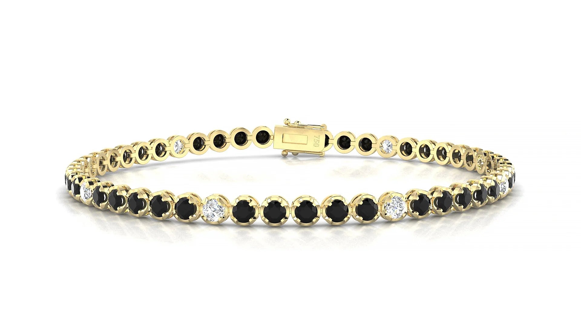 Bengal 5-1 | 18k Yellow Gold 2.5 mm Round Natural Black Diamond & Diamond Tennis Bracelet