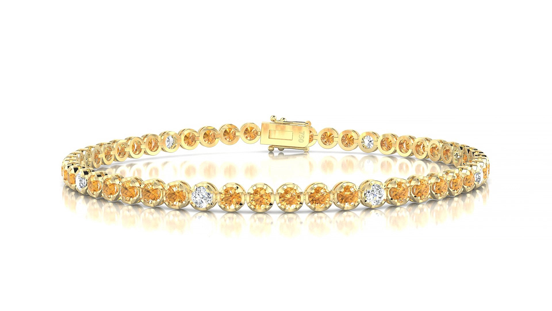 Bengal 5-1 | 18k Yellow Gold 2.5 mm Round Natural Citrine & Diamond 15 cm Tennis Bracelet
