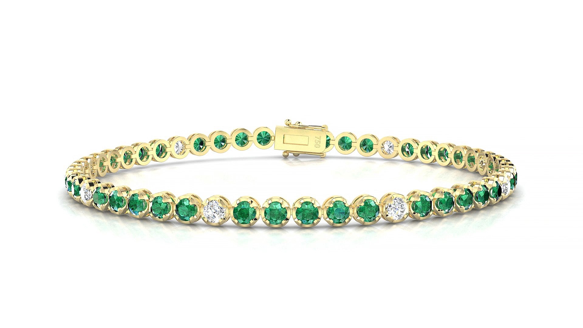 Bengal 5-1 | 18k Yellow Gold 2.5 mm Round Natural Emerald & Diamond 15 cm Tennis Bracelet