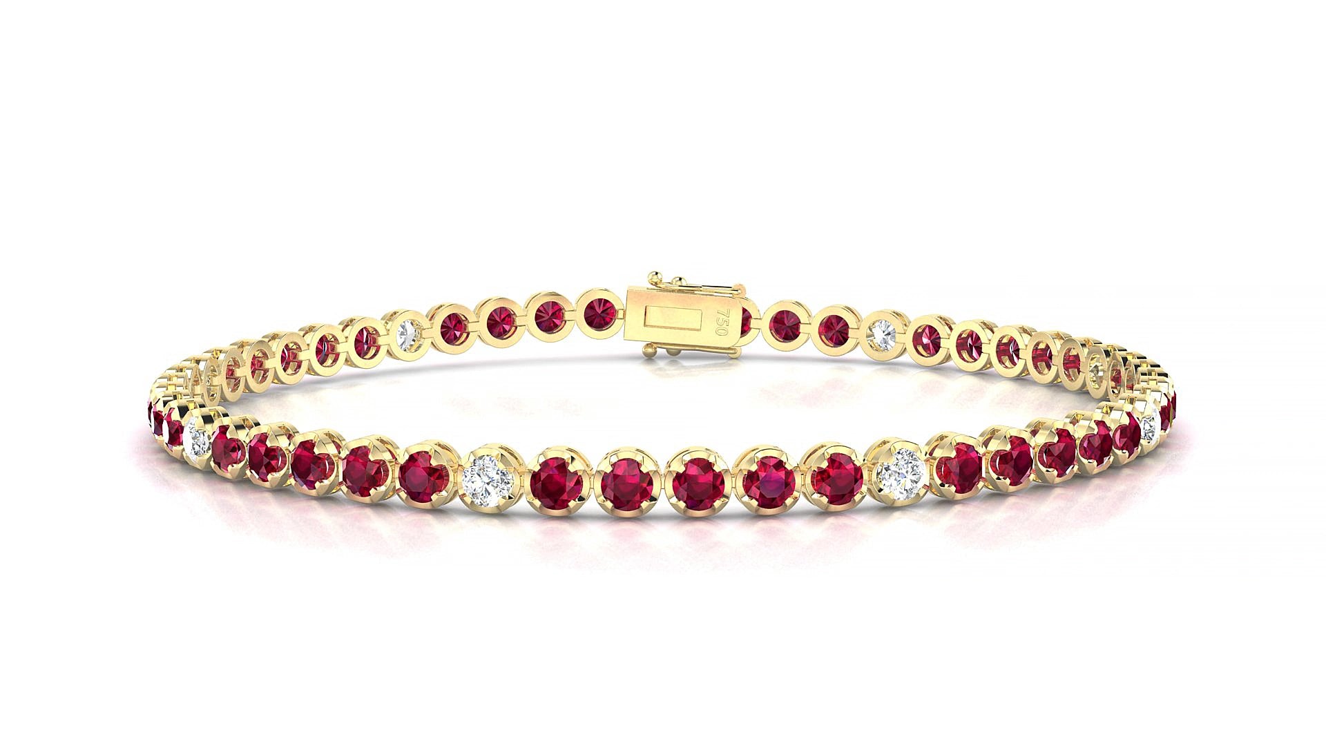 Bengal 5-1 | 18k Yellow Gold 2.5 mm Round Natural Ruby & Diamond 16 cm Tennis Bracelet
