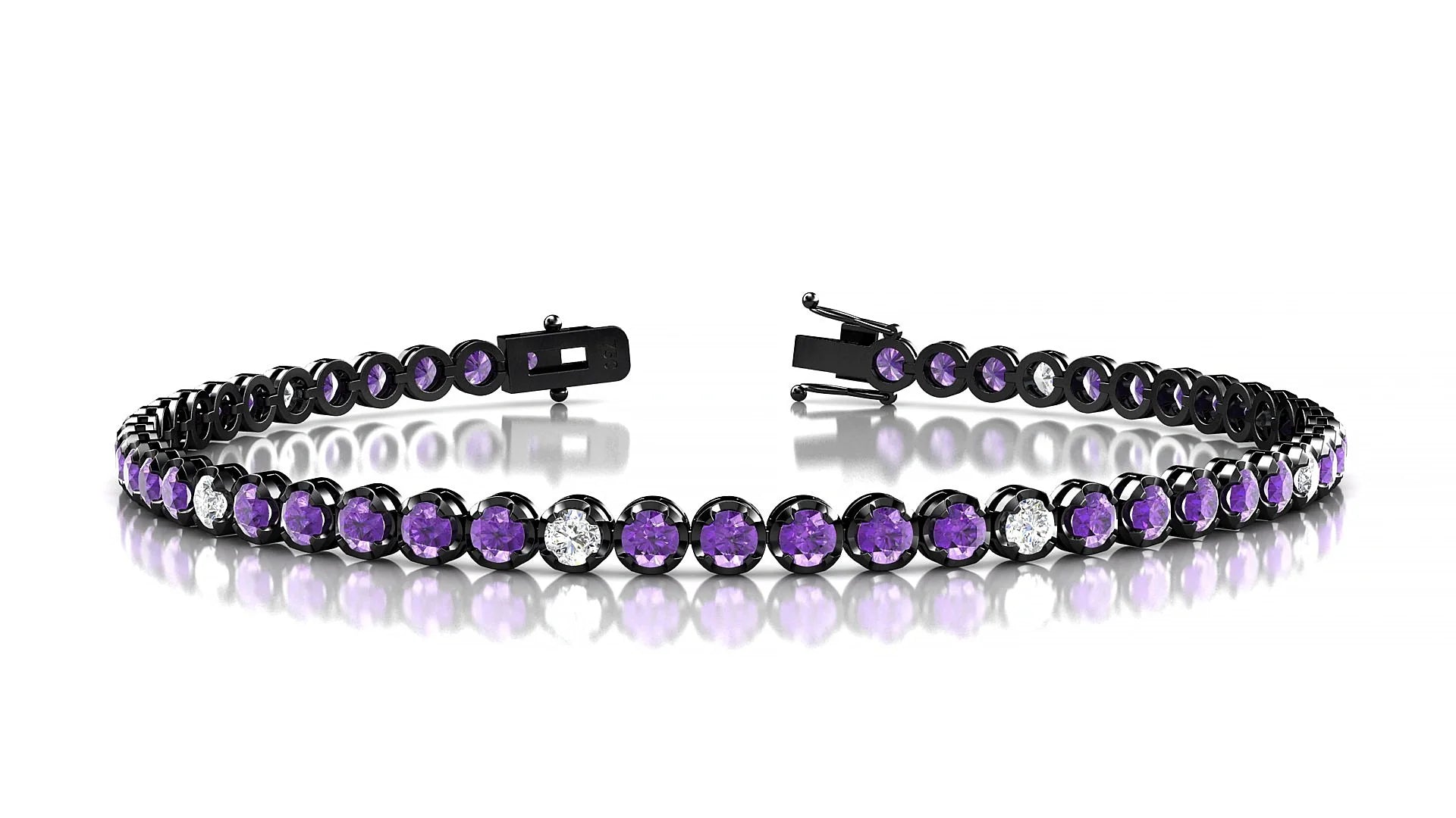 Bengal 5-1 | 18k Black Gold 2.5 mm Round Natural Amethyst & Diamond Tennis Bracelet